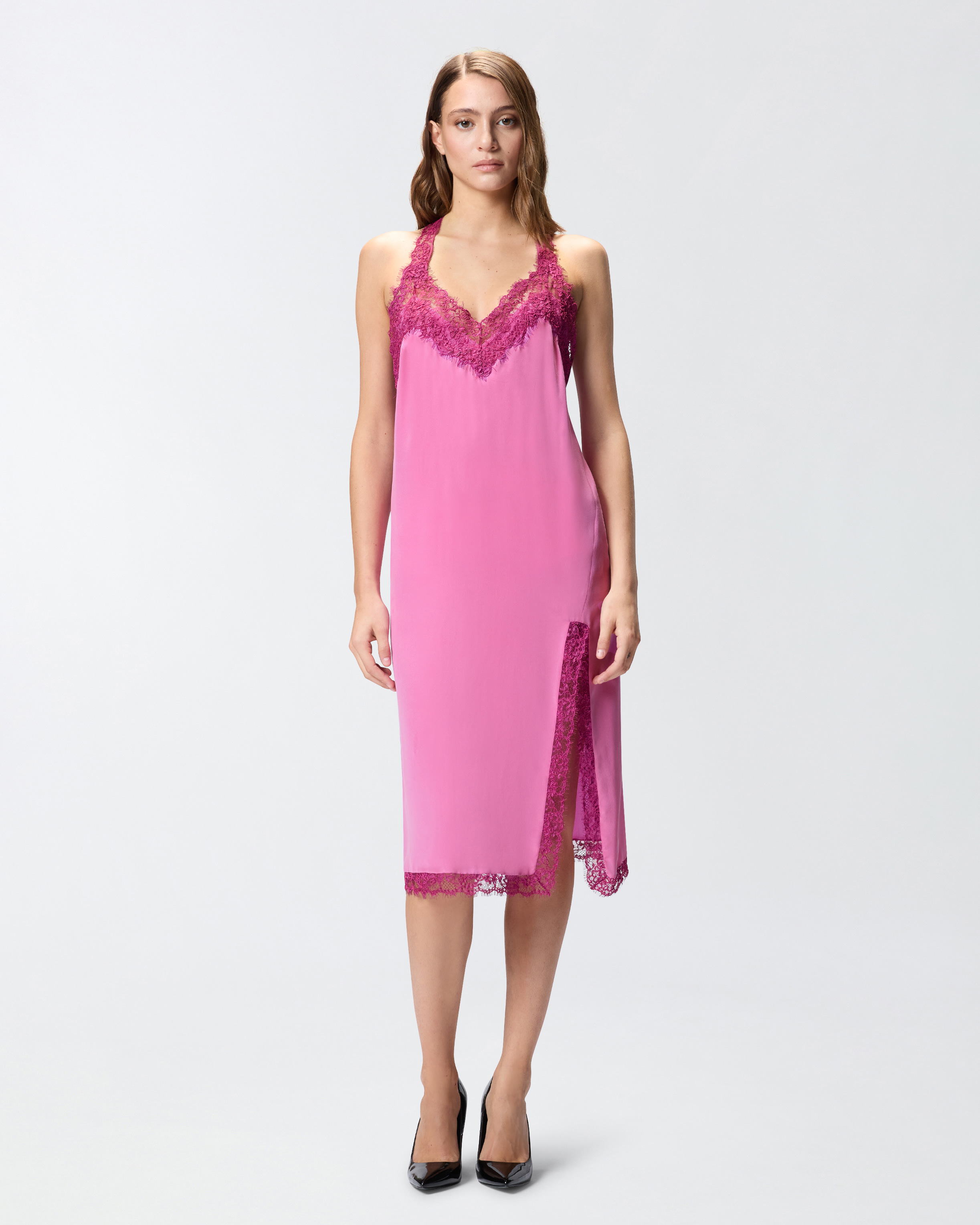 Pinko Silk And Lace Lingerie Dress In Pink