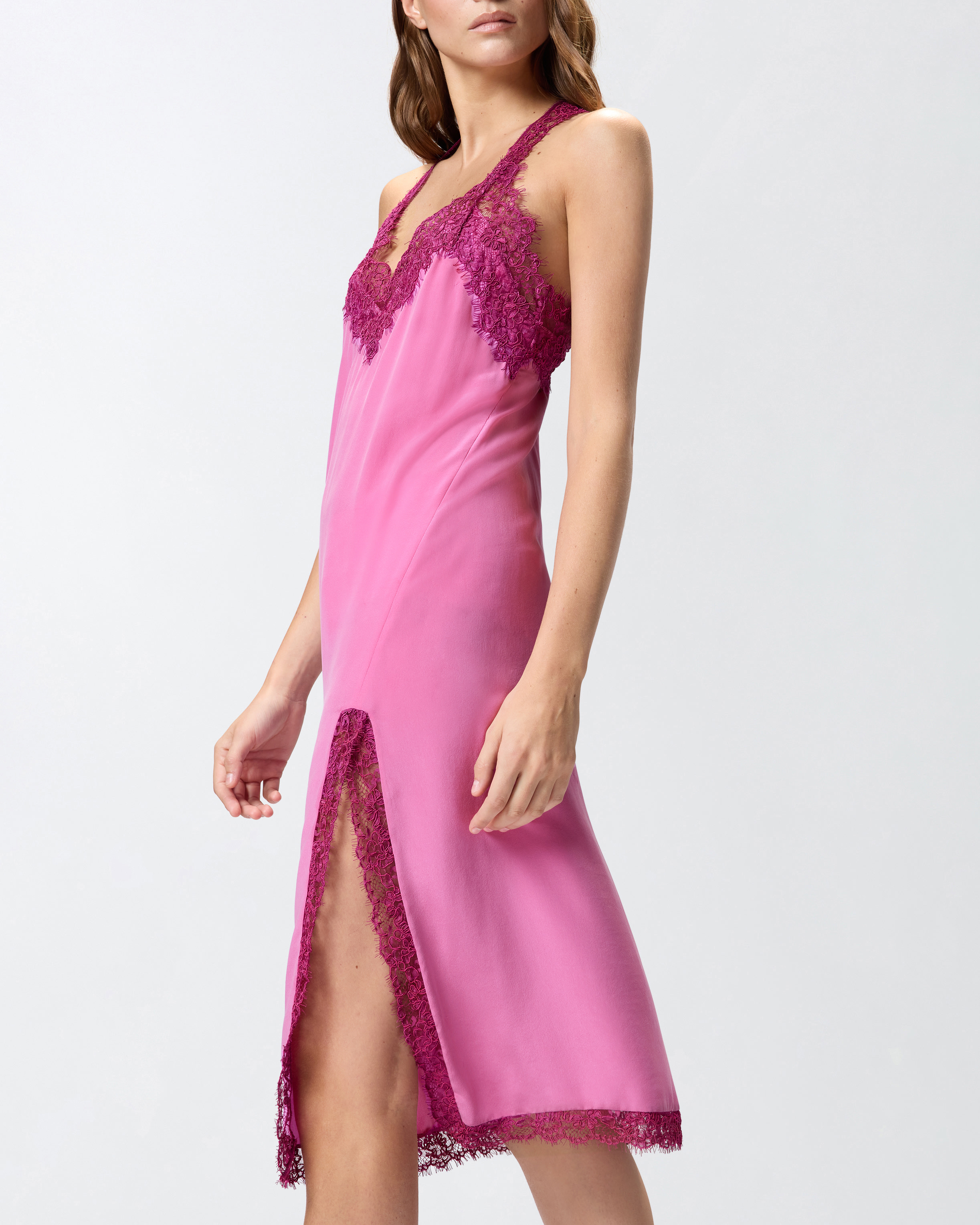 Pinko Silk And Lace Lingerie Dress In Pink