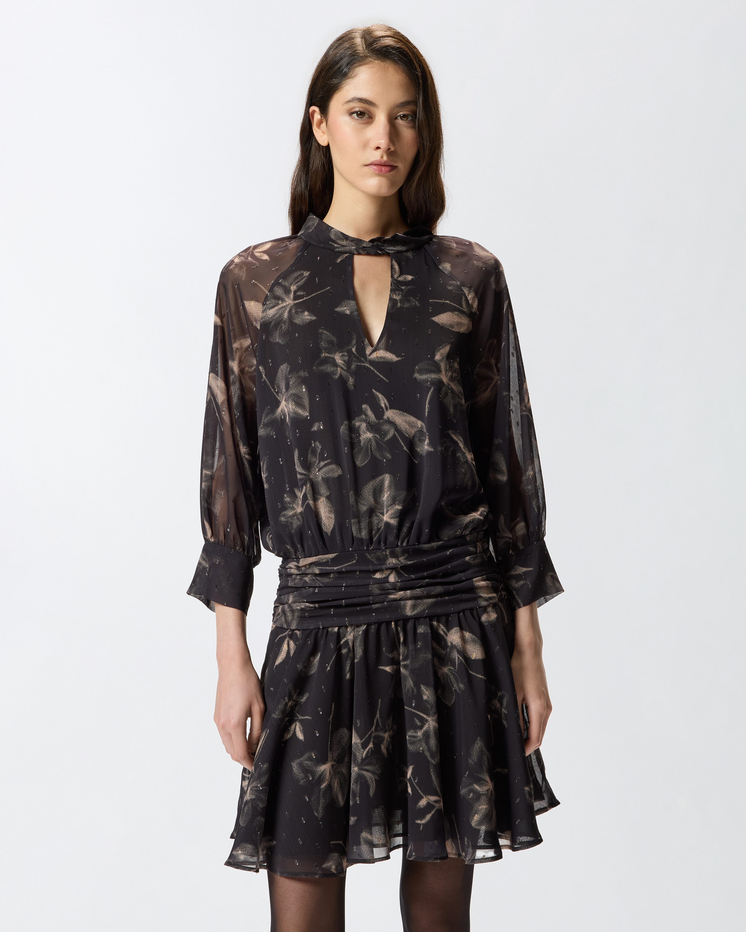 Pinko Floral-print Gathered Mini Dress In Animal Print