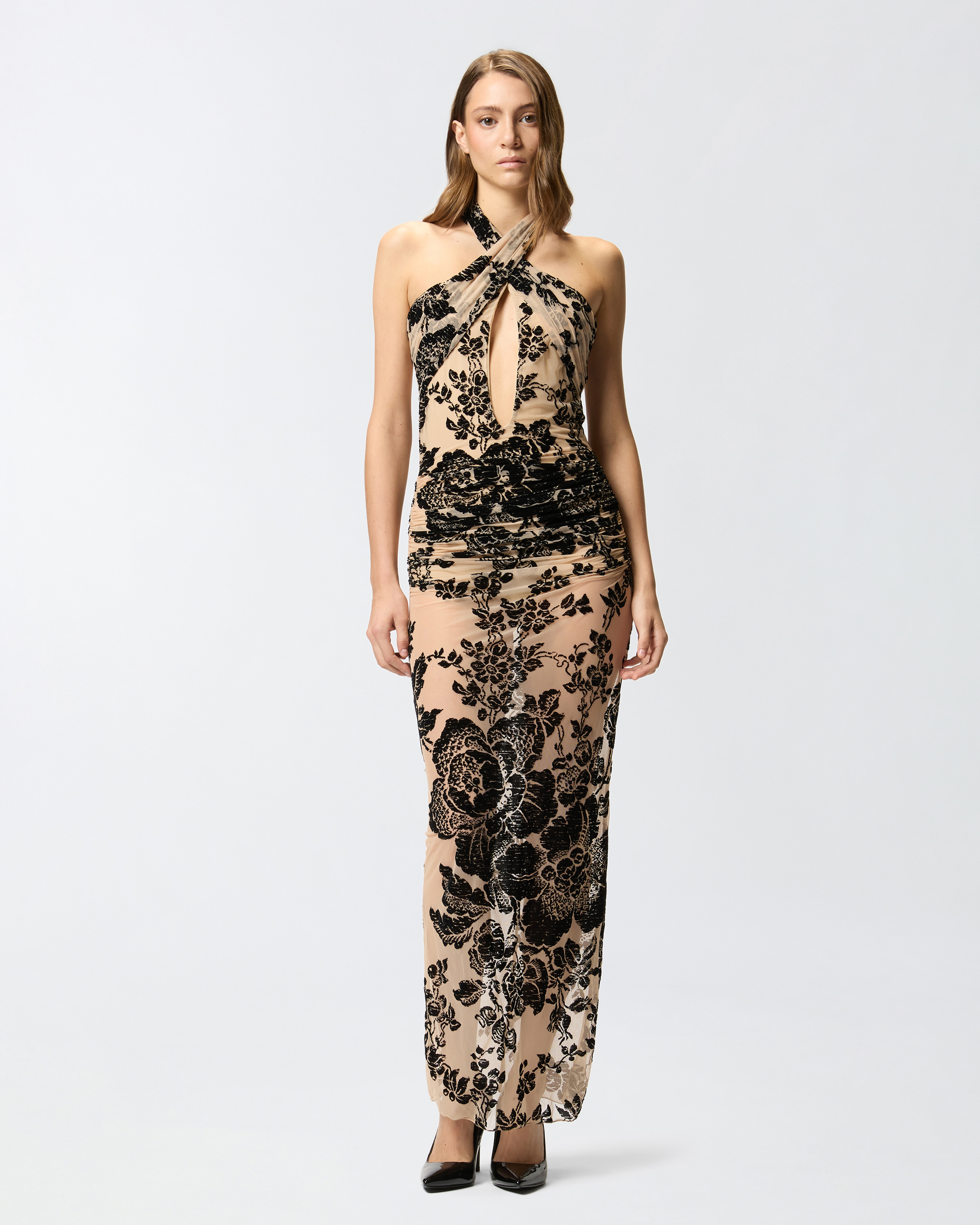 Длинное платье с флокированным принтом - ЧЕРНЫЙ, МНОГОЦВЕТНЫЙ, РОЗОВЫЙ - large | Pinko 