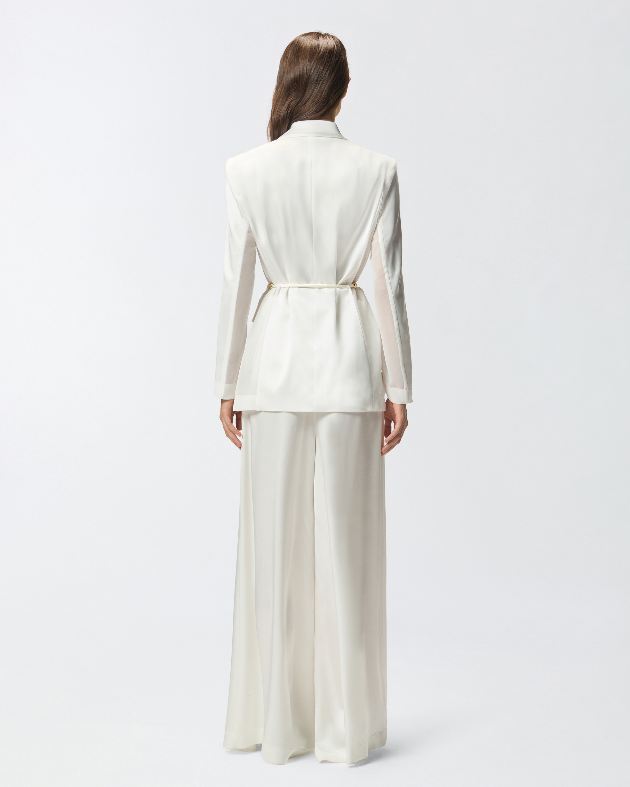 Shiny satin blazer with belt and boule 2