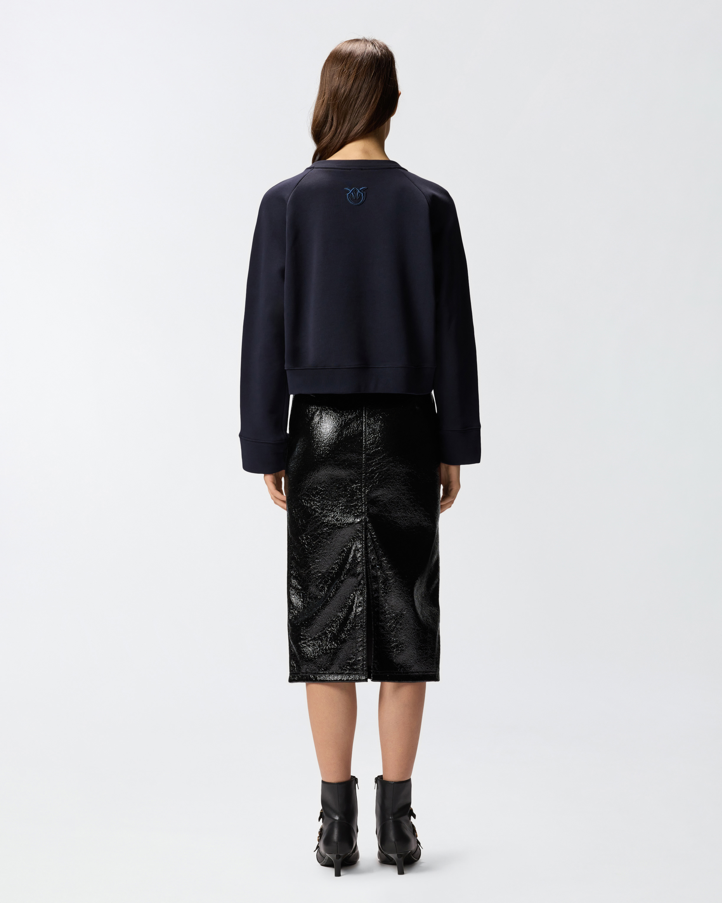 Pinko Crewneck Knitwear With Gold Logo Buttons In Blue