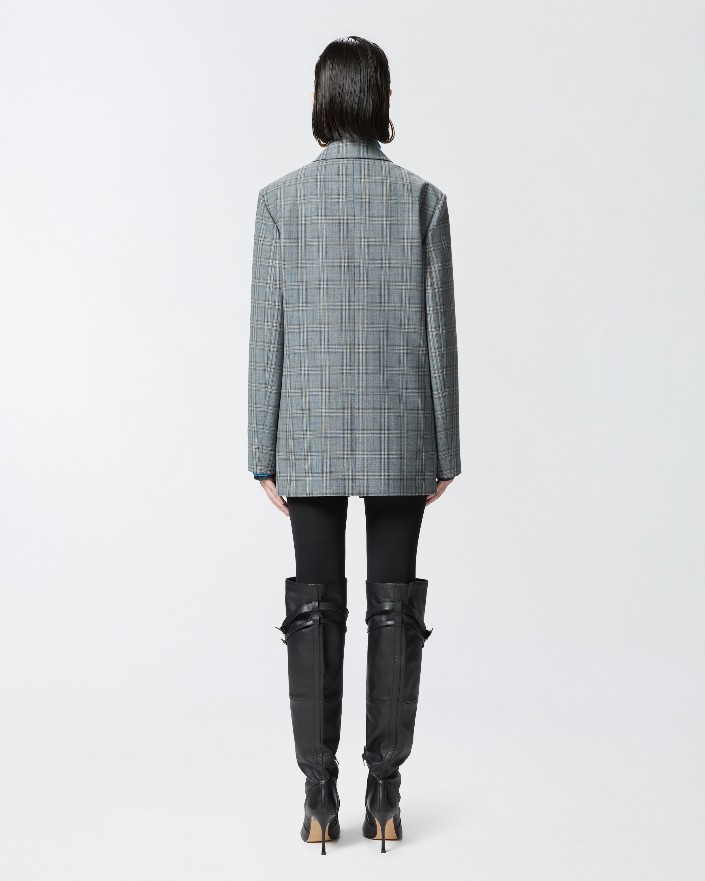 Pinko Double-breasted Check Blazer In Gray