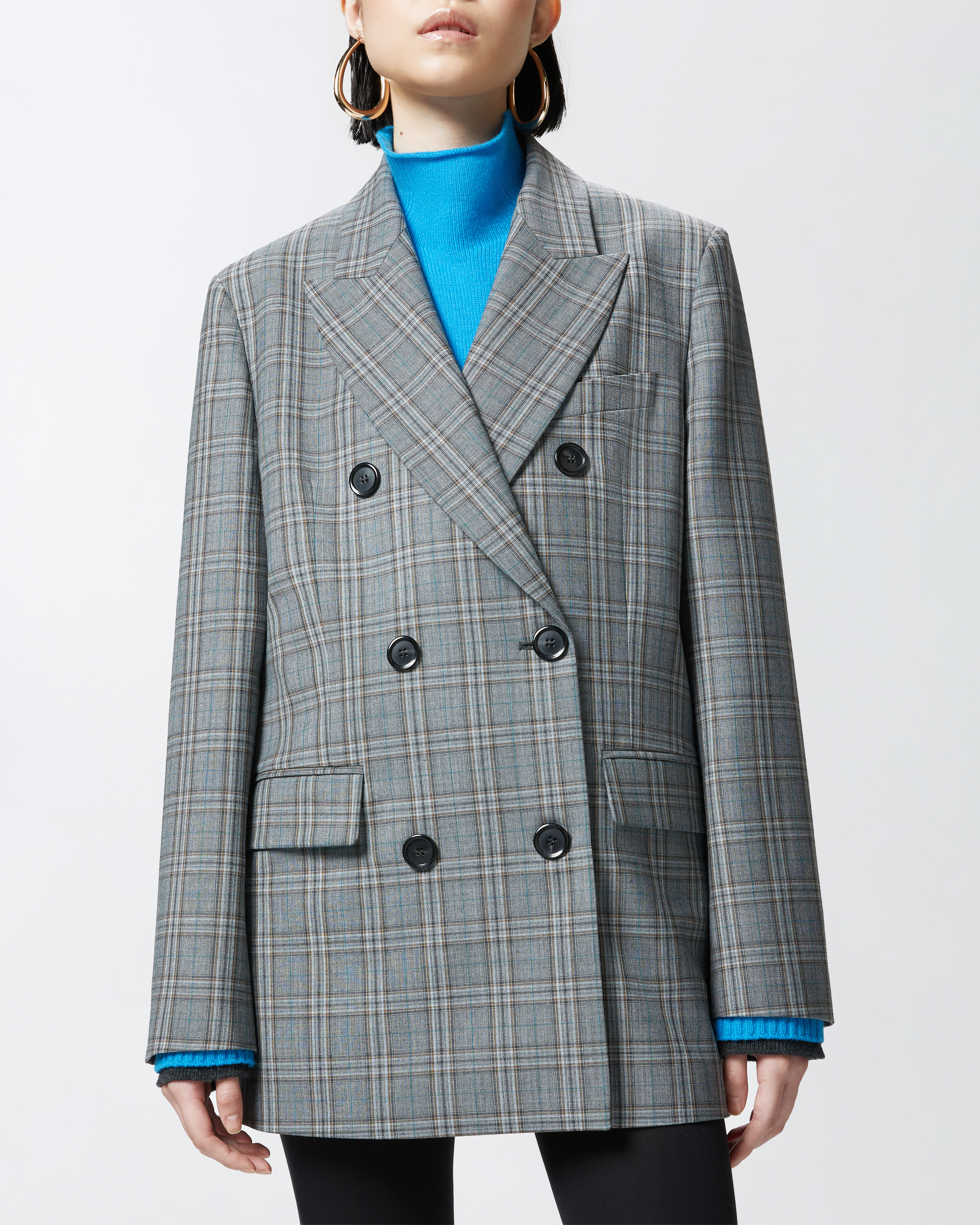 Pinko Double-breasted Check Blazer In Gray