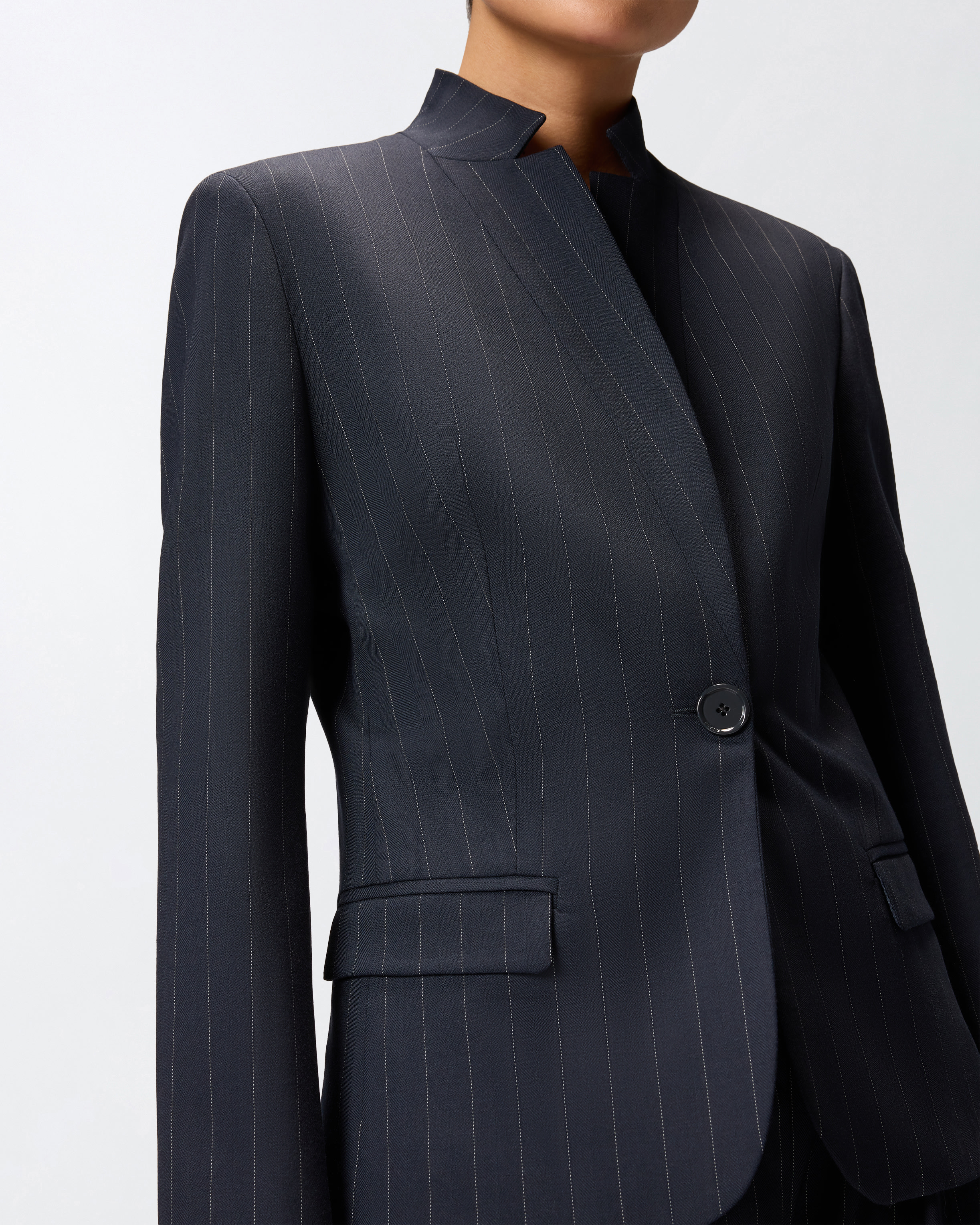 细条纹羊毛收腰单西 3