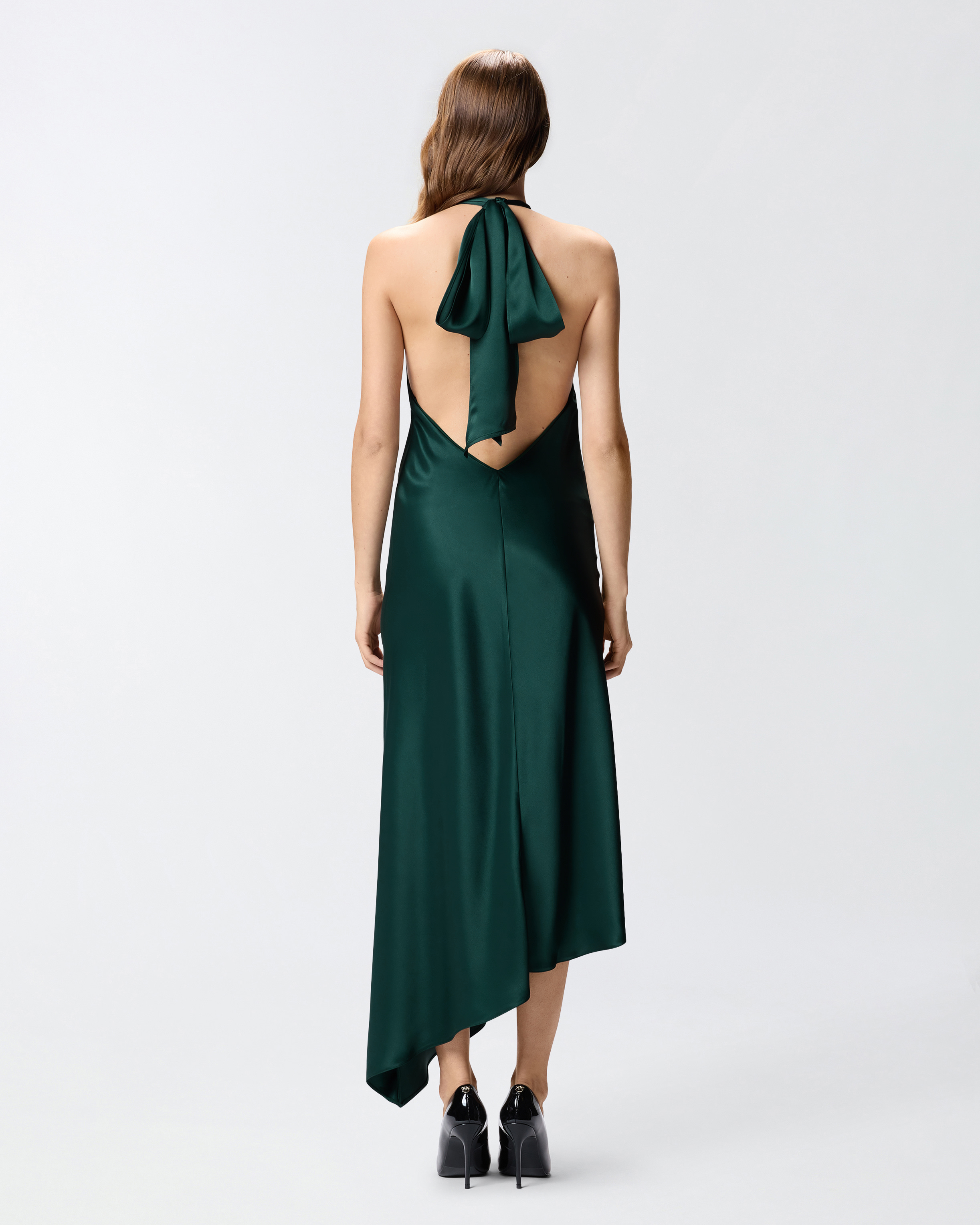 Pinko Halterneck Asymmetric Midi Dress In Green