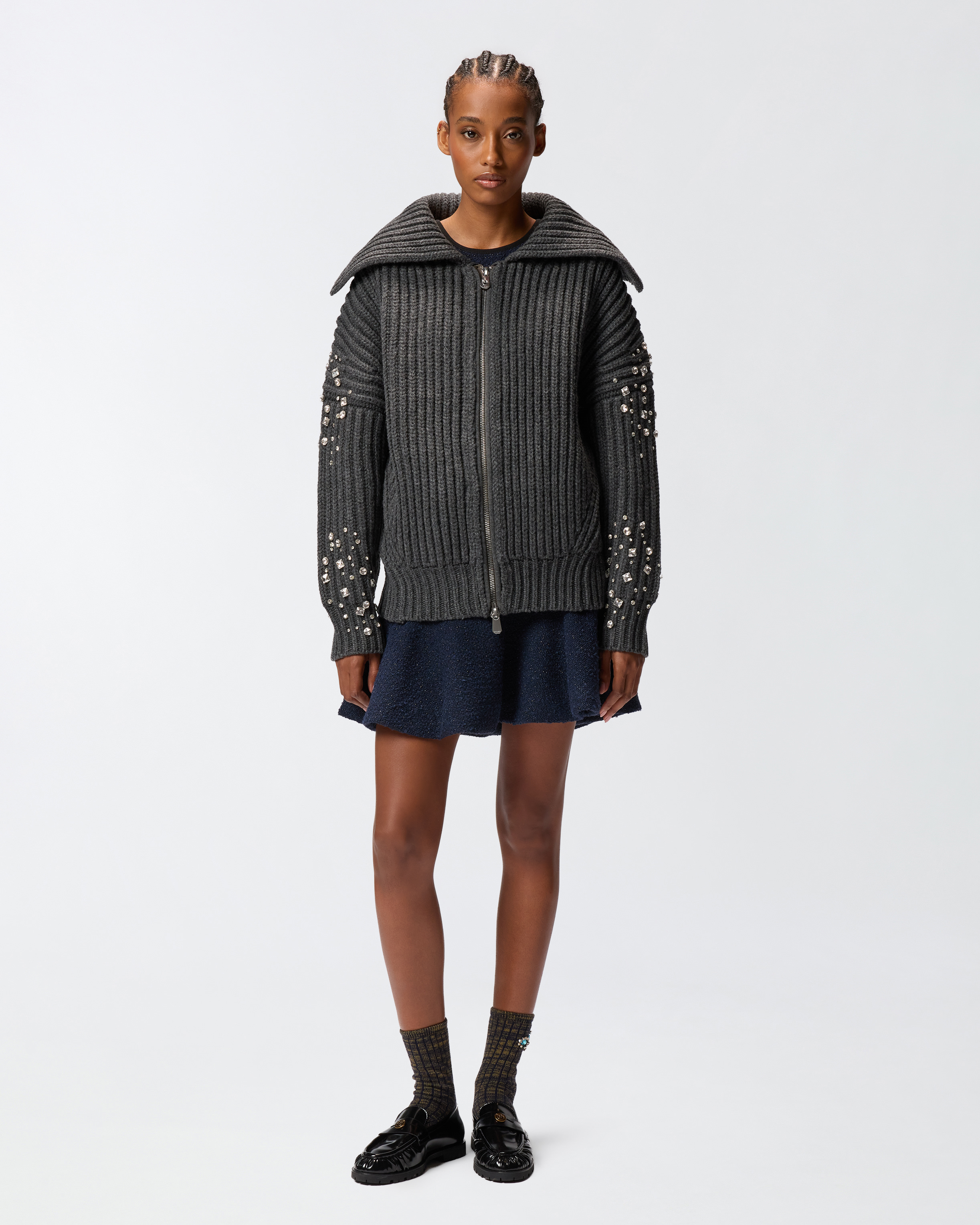 水钻装饰开衫式大衣 0