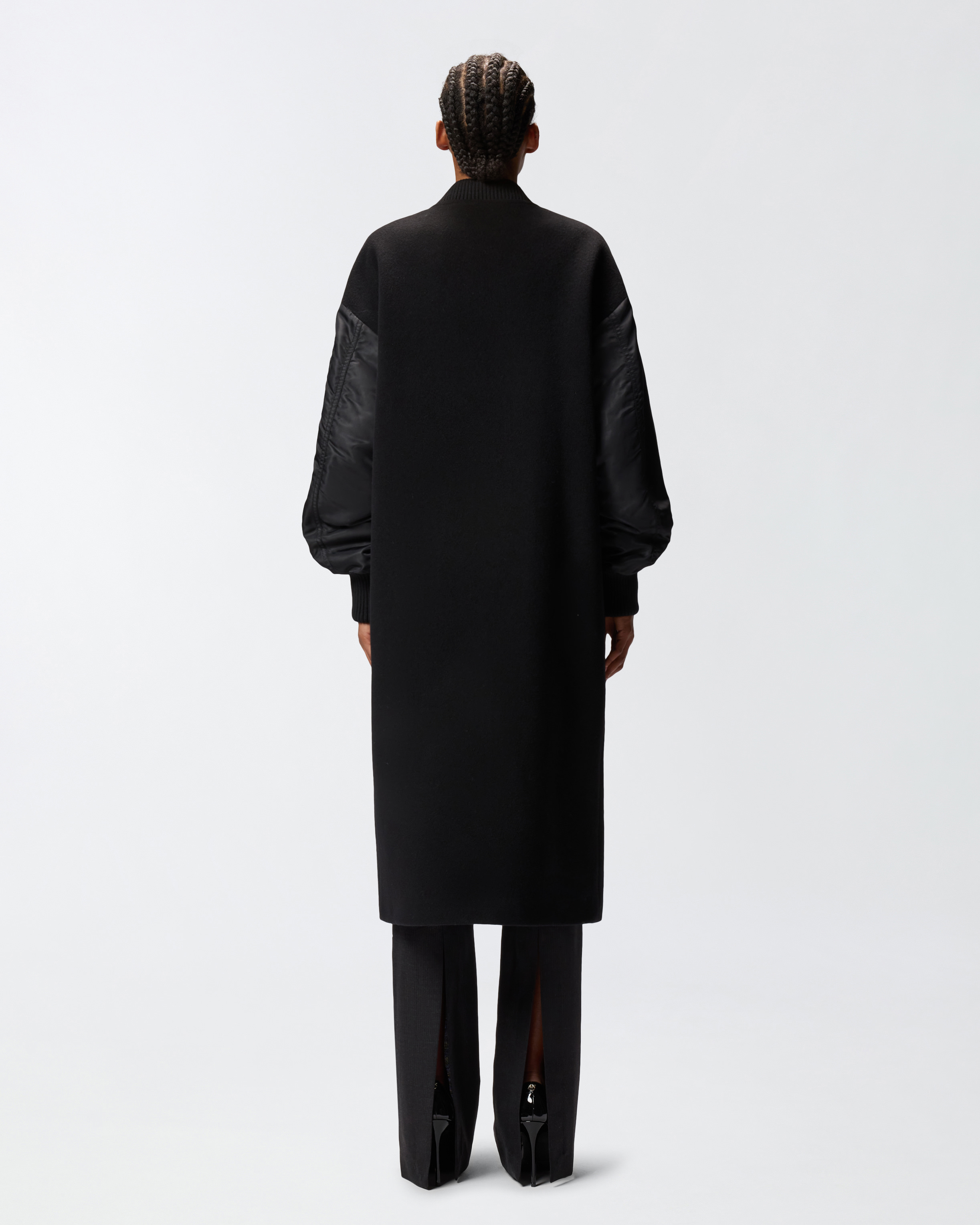 Pinko Long Coat In Wool-blend Cloth And Technical Satin In Black