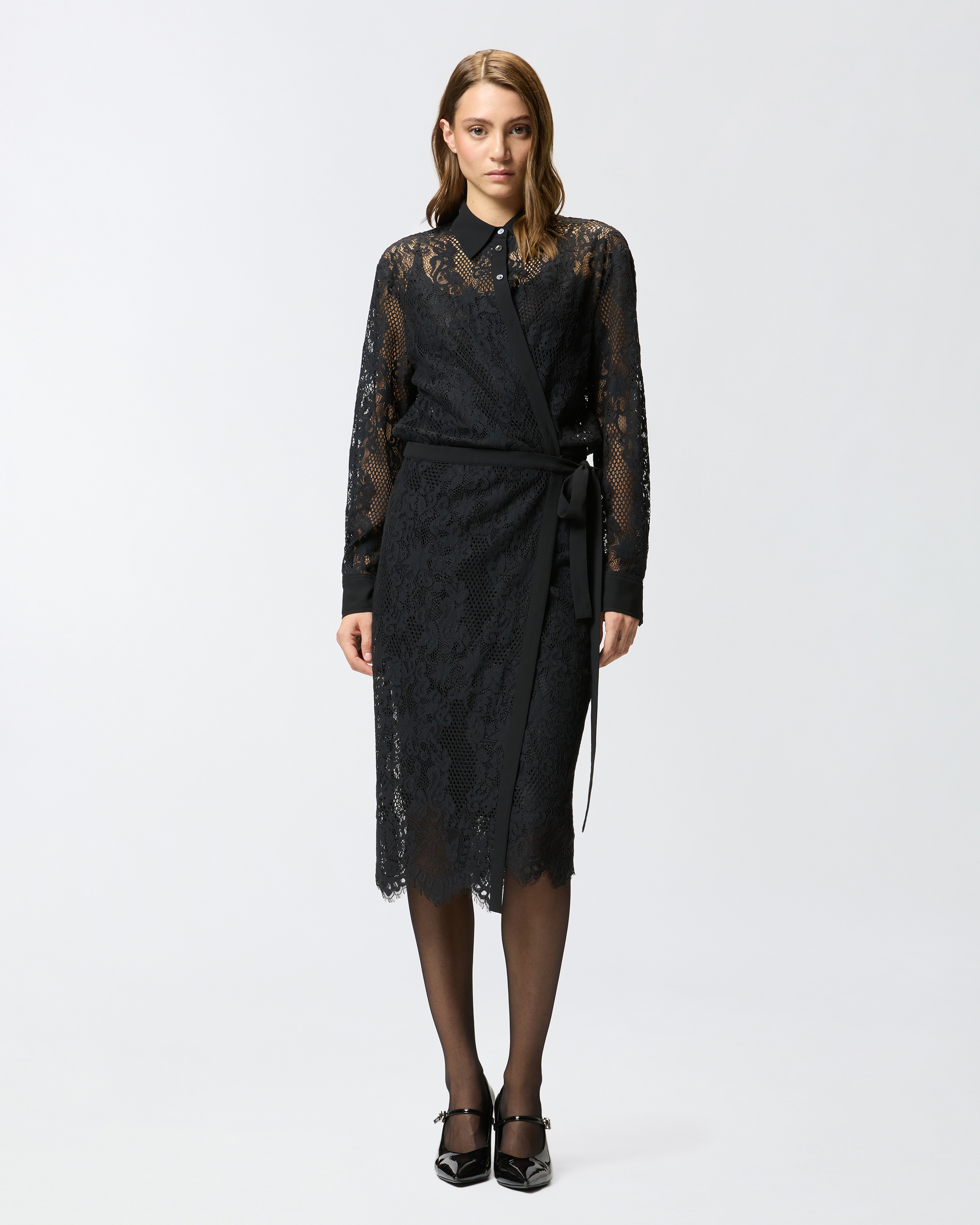 Long dress in rebrodé lace - Black - large | Pinko 