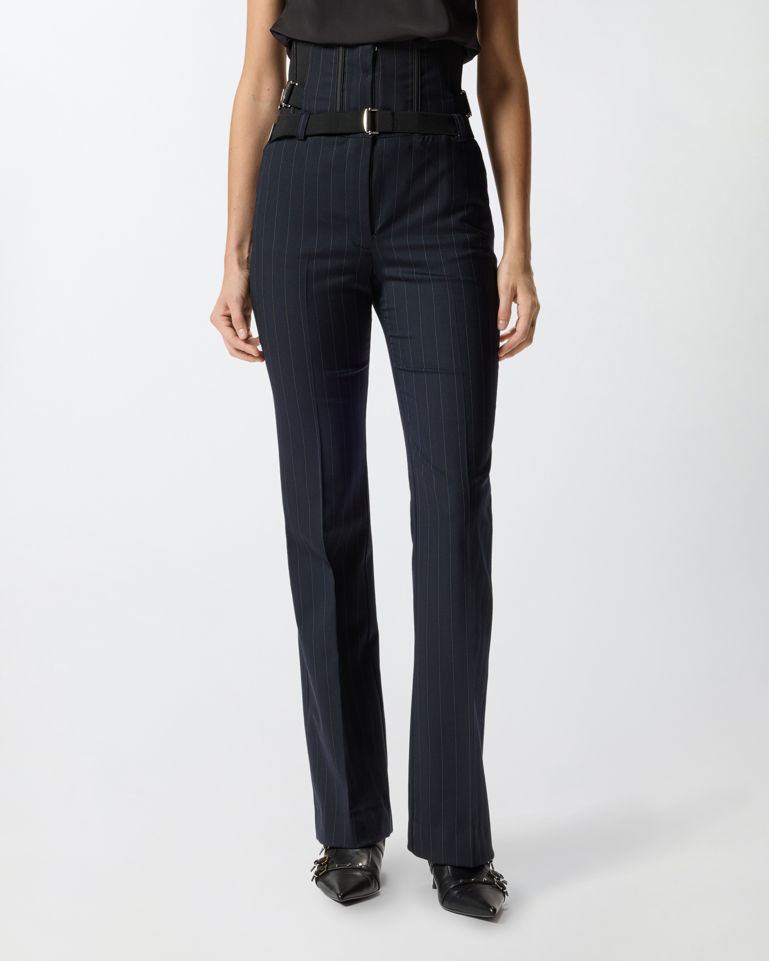 Pinko Pinstripe Poly Wool Bustier Trousers In Black