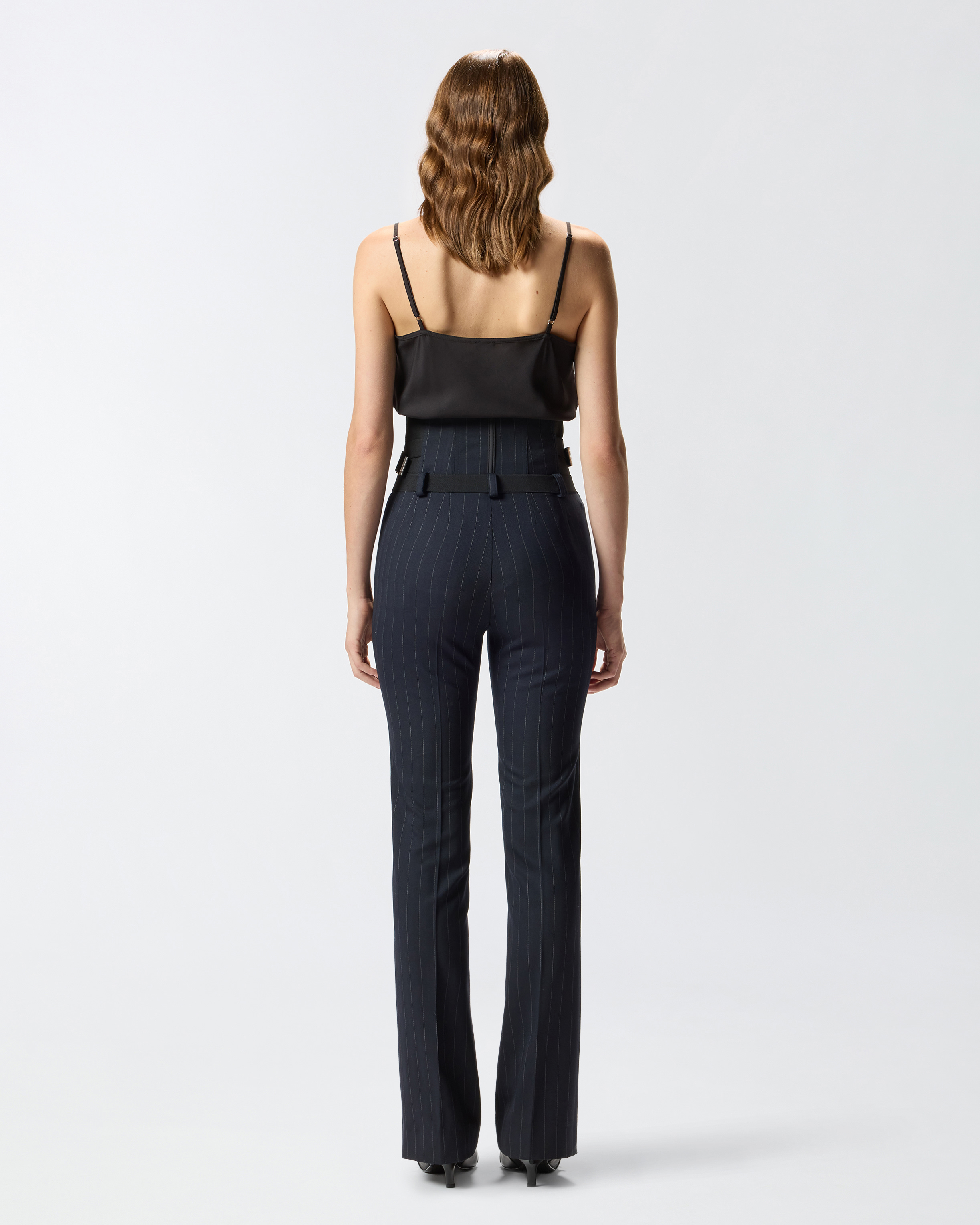 Pinko Pinstripe Poly Wool Bustier Trousers In Black