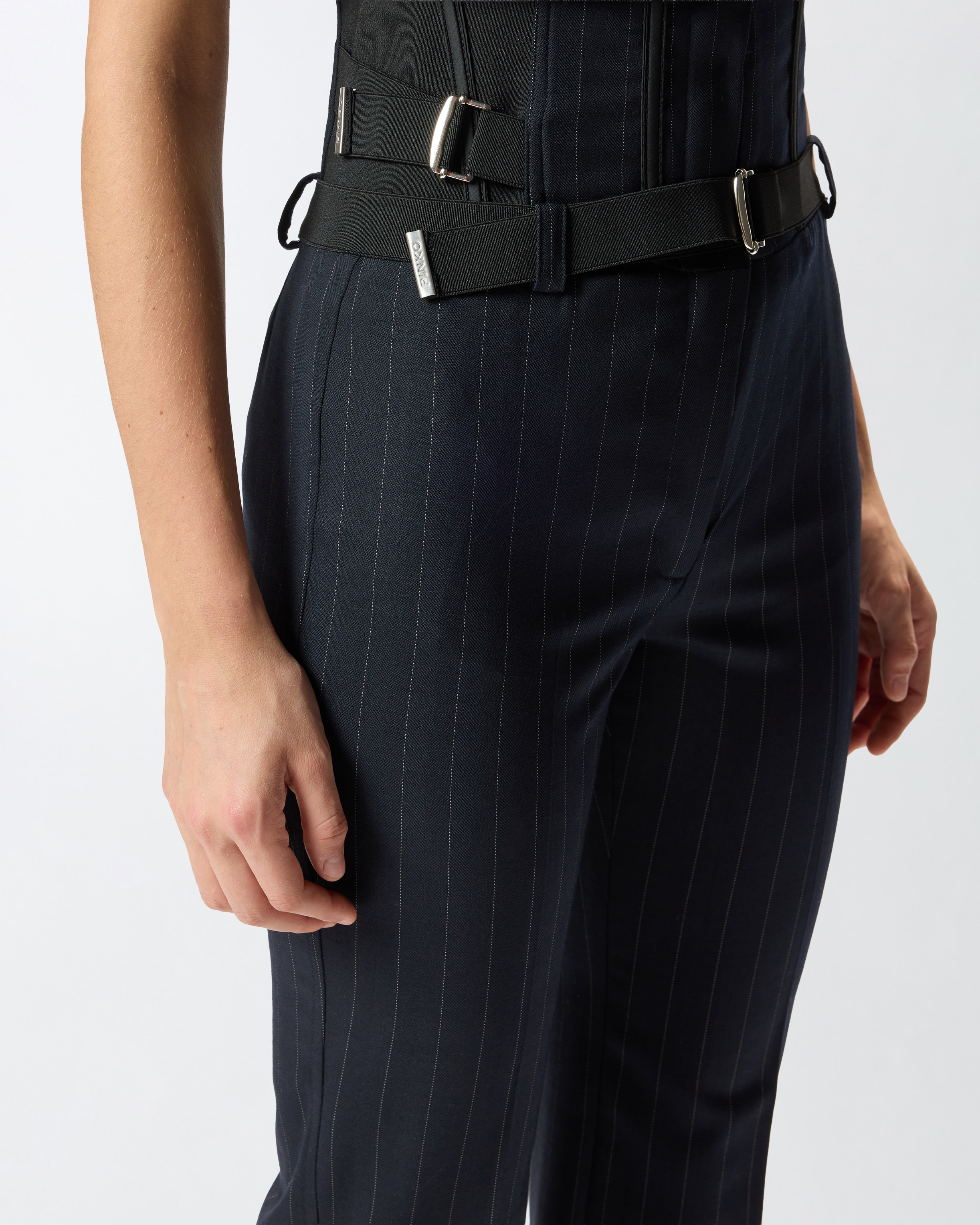 Pinko Pinstripe Poly Wool Bustier Trousers In Black
