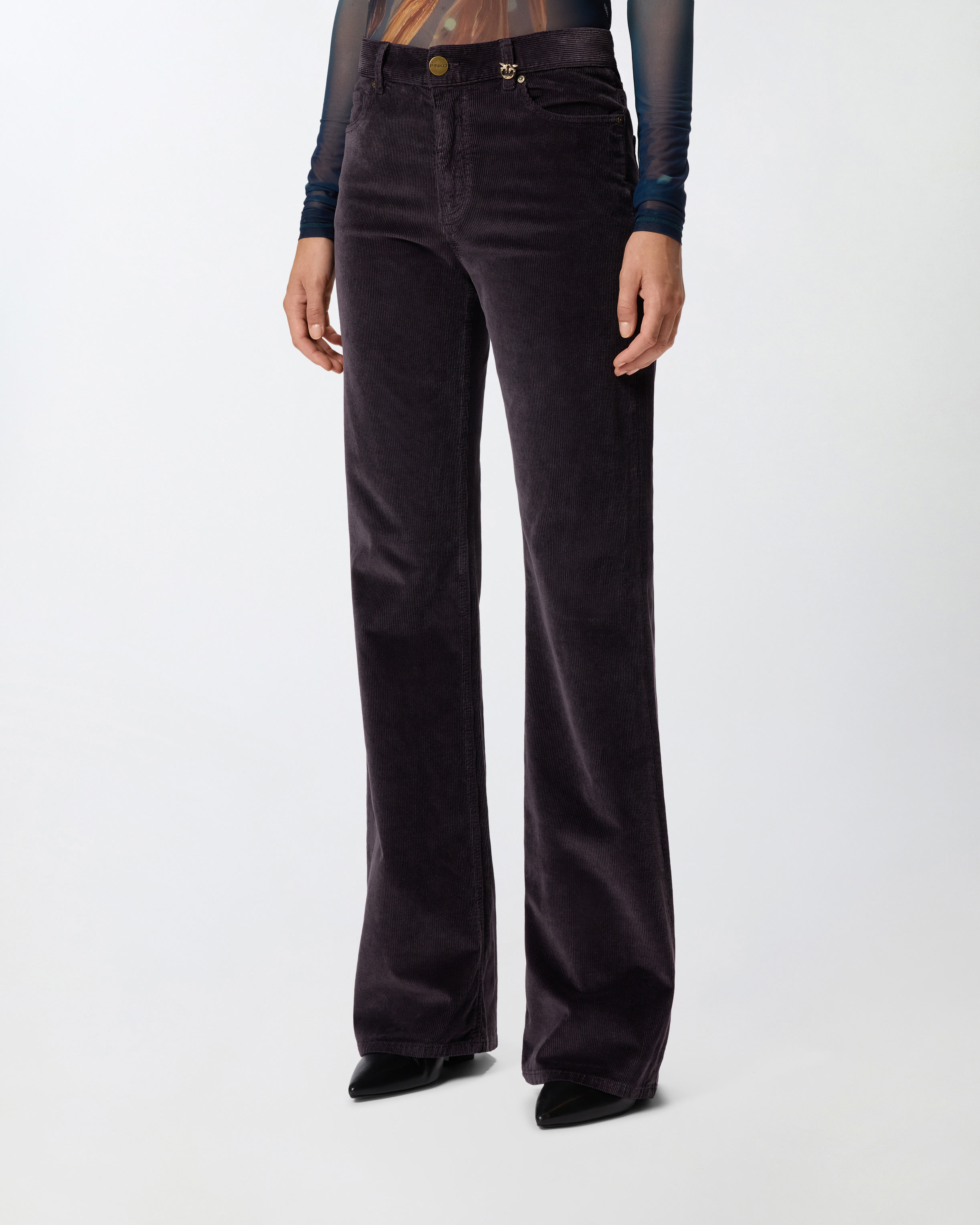 Pinko Flared Corduroy Trousers In Black