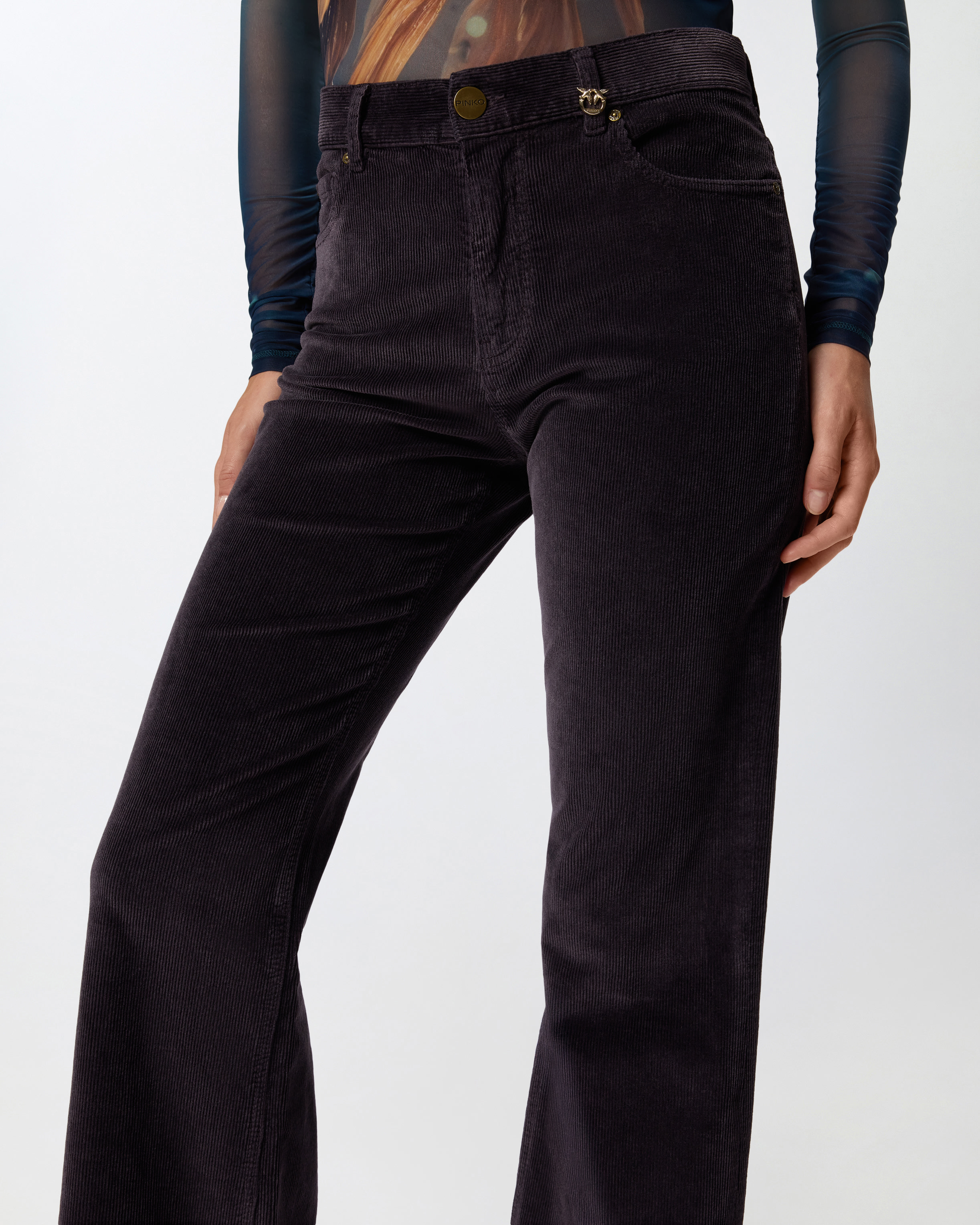 Pinko Flared Corduroy Trousers In Black
