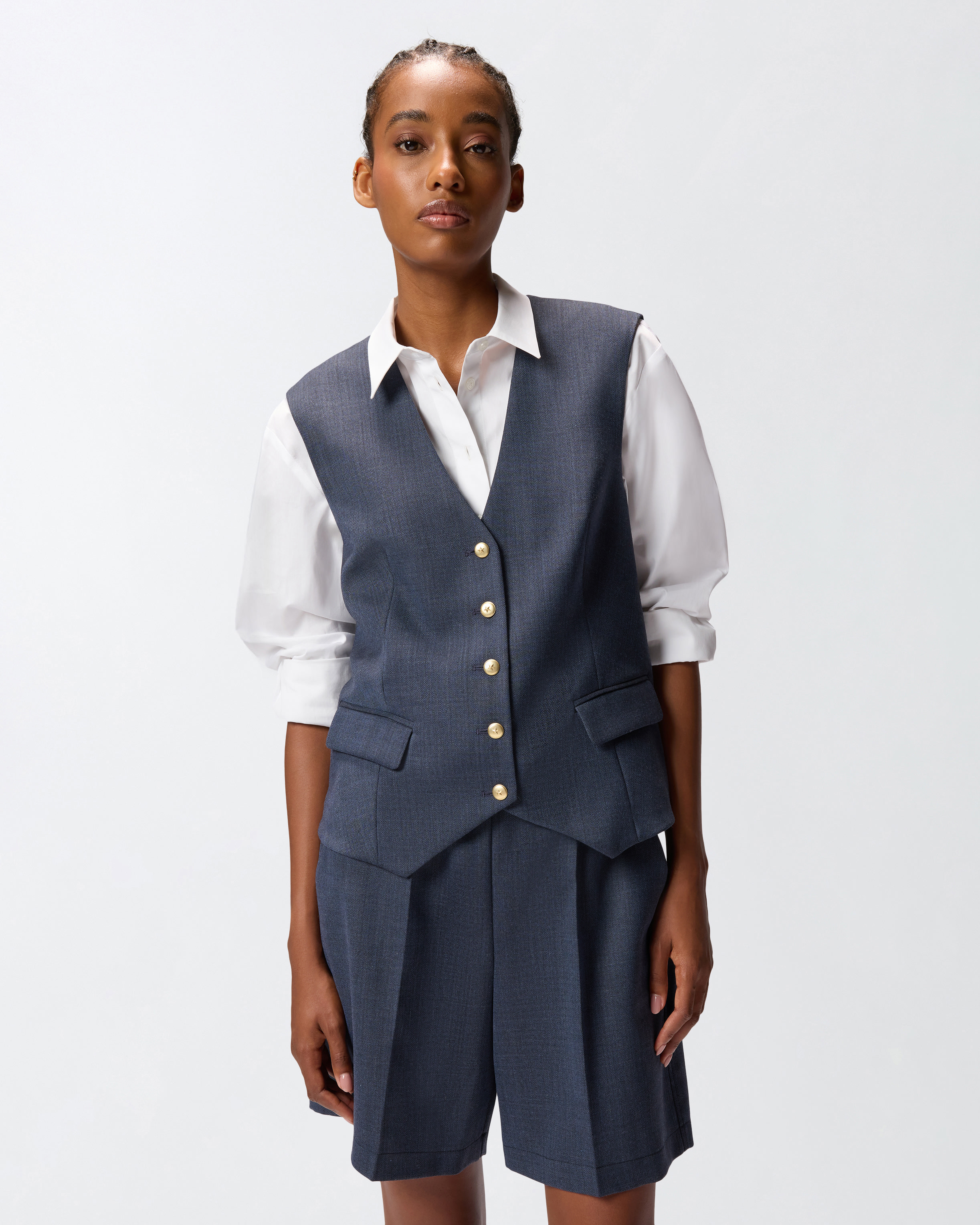 Elegant textured wool waistcoat - Blue - large | Pinko 