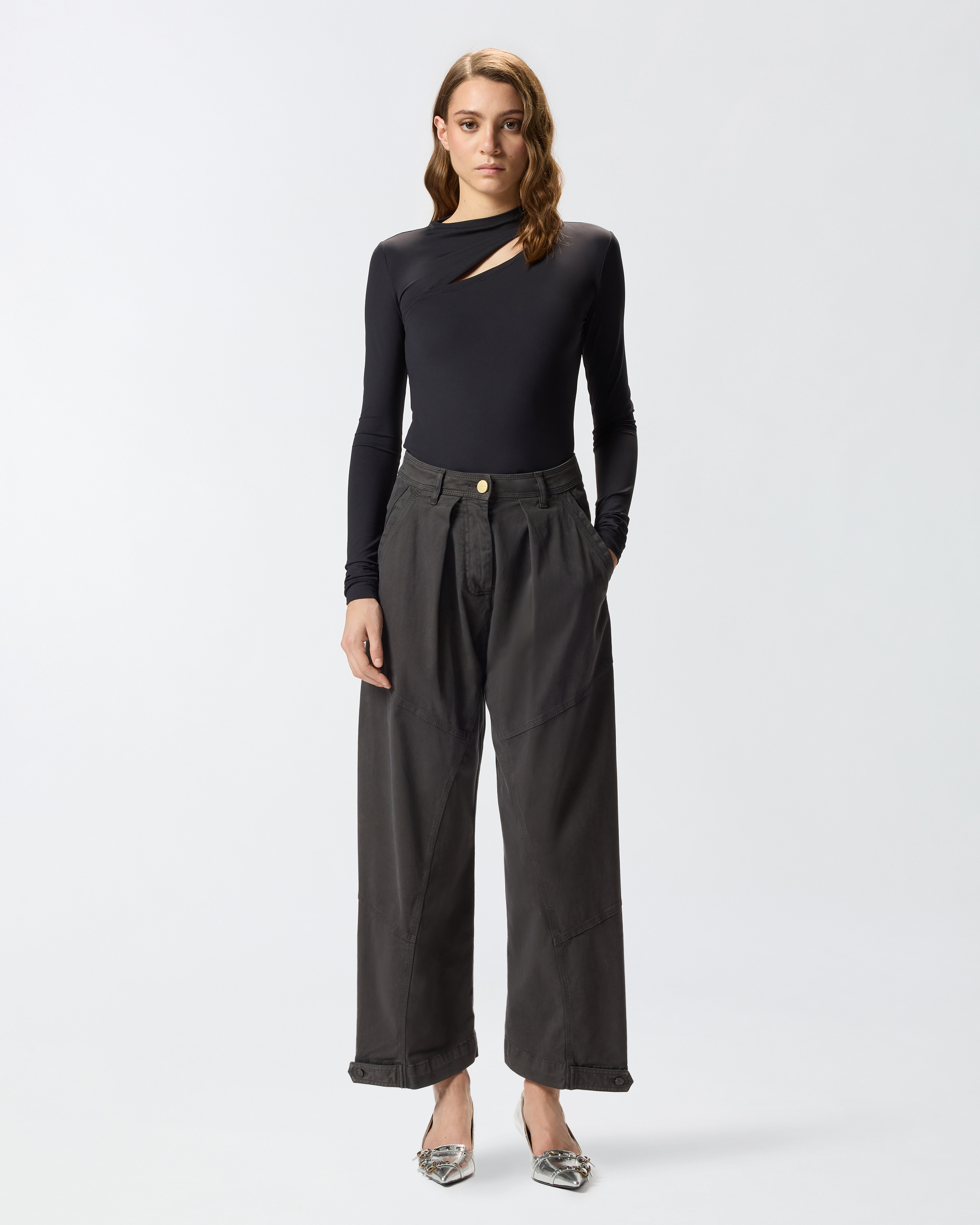 Pinko Brushed Cotton Balloon Trousers In Black
