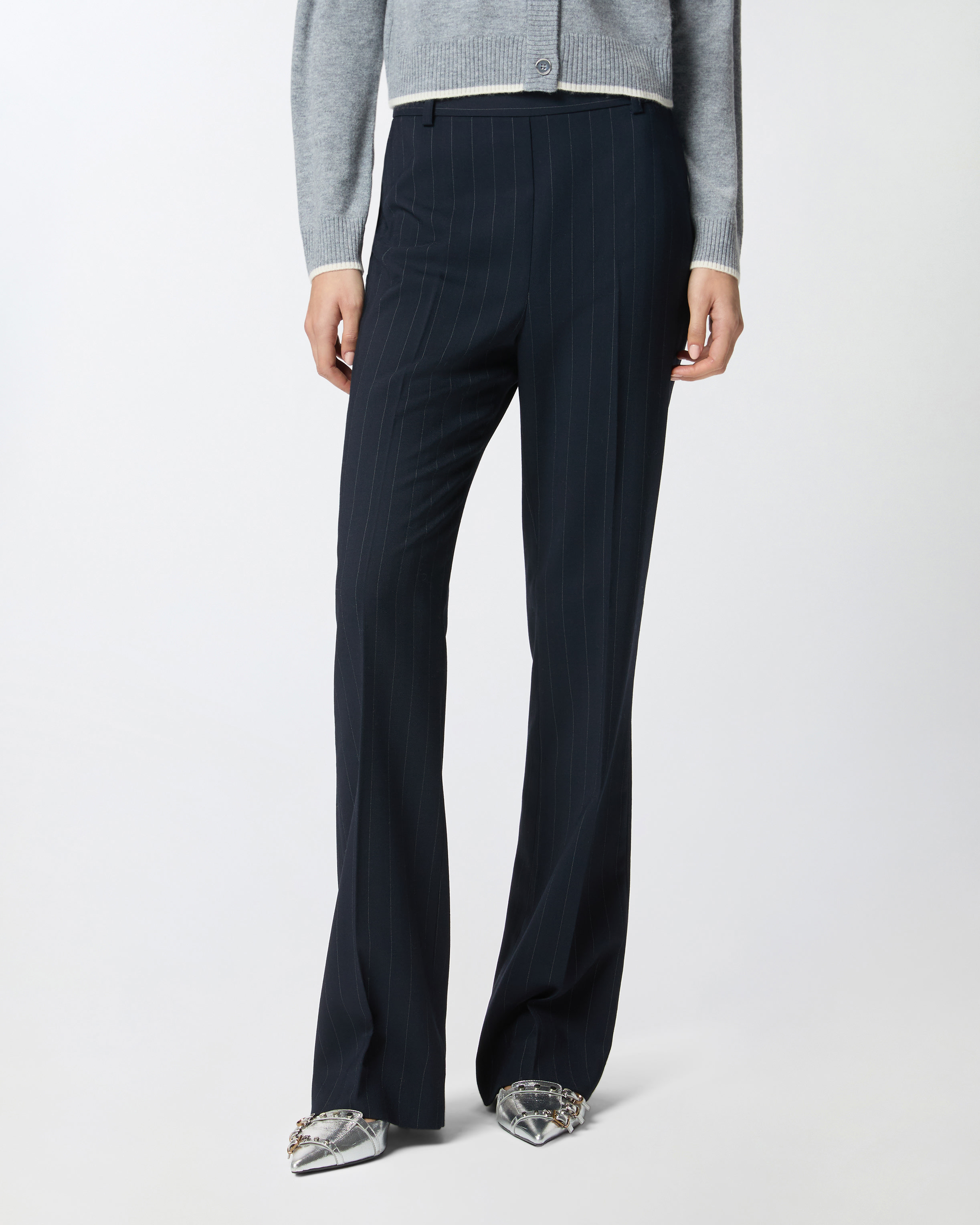 Ριγέ παντελόνι σε ίσια γραμμή από σύμμεικτο μάλλινο ύφασμα 1