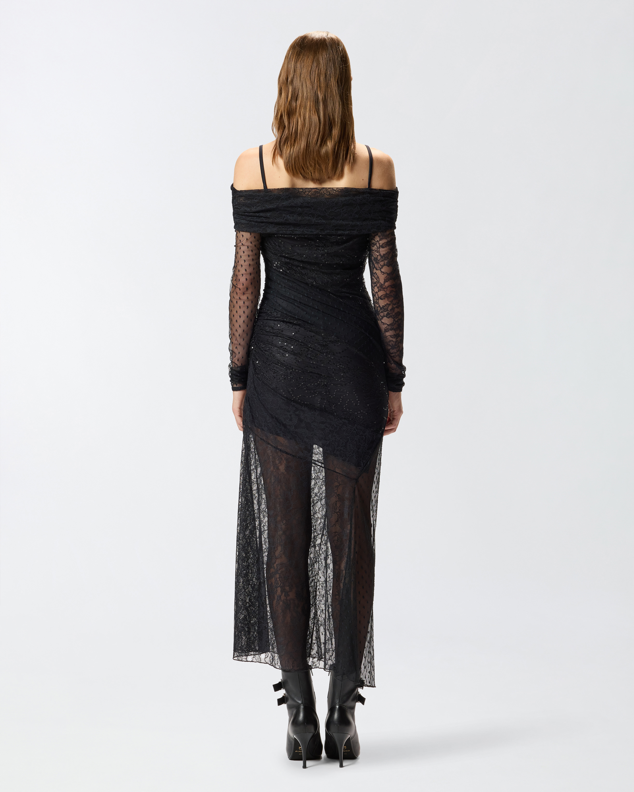 Patchwork-effect lace long dress 2