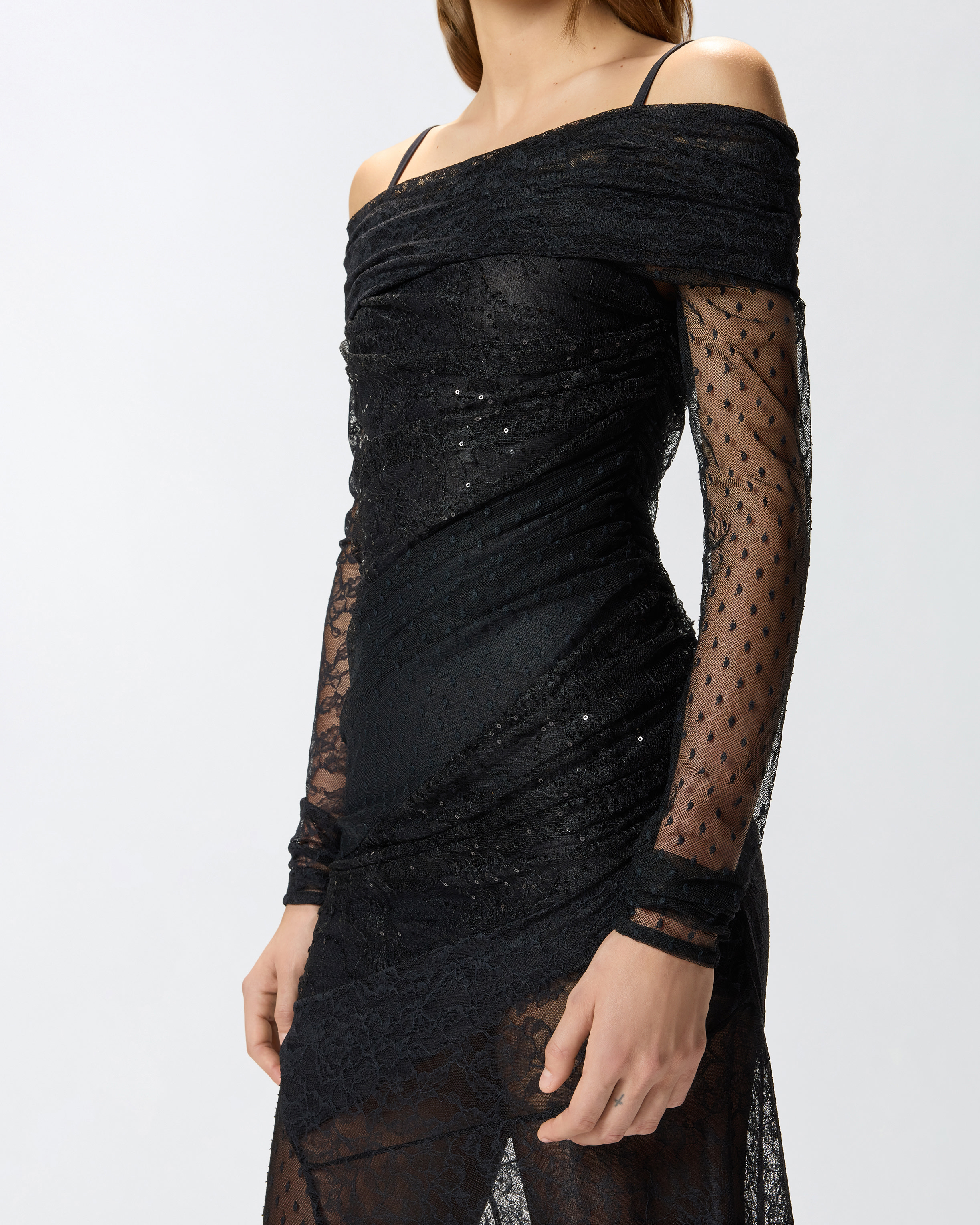 Patchwork-effect lace long dress 3