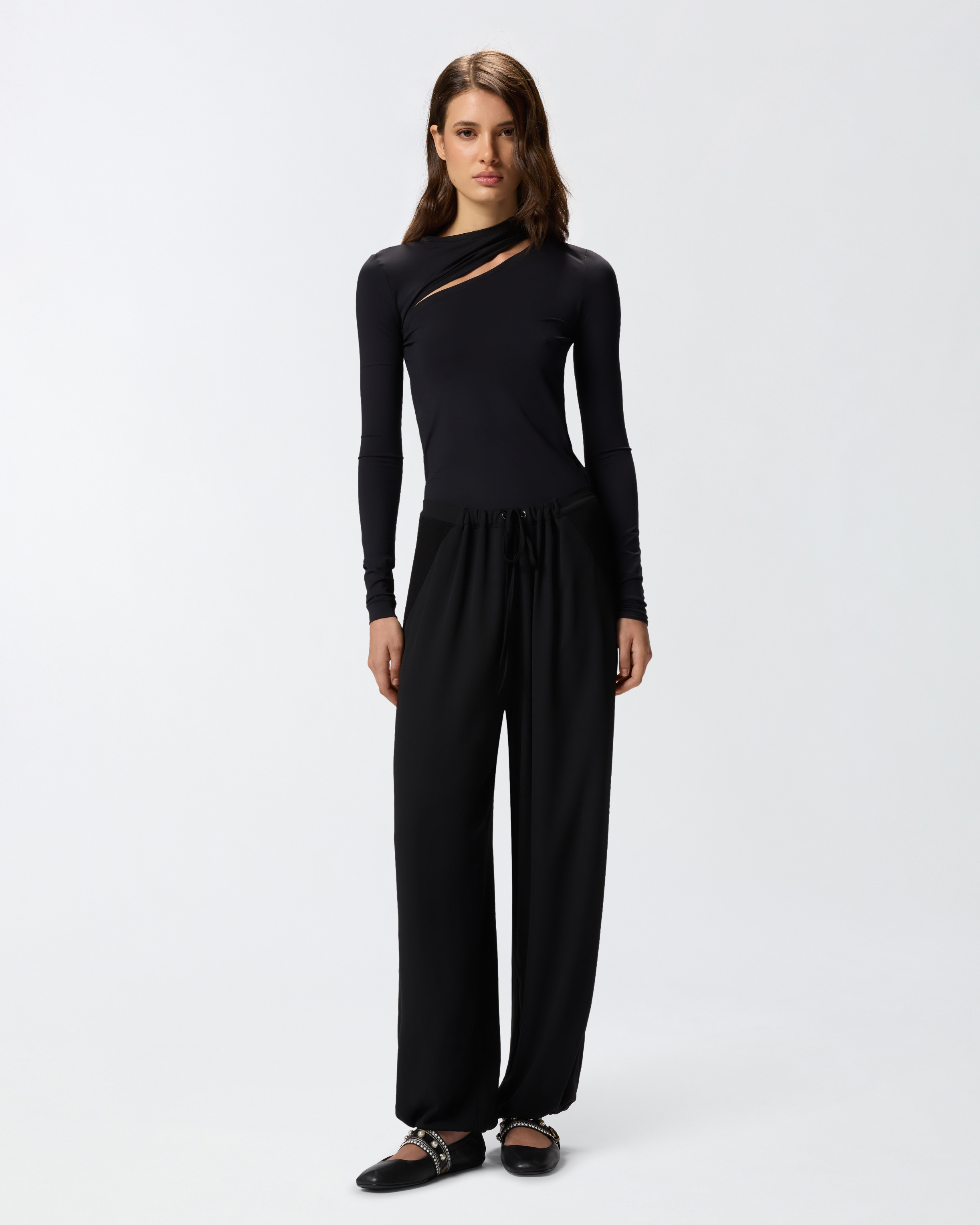 Pinko Wide-leg Trousers With Elastic Waist In Black