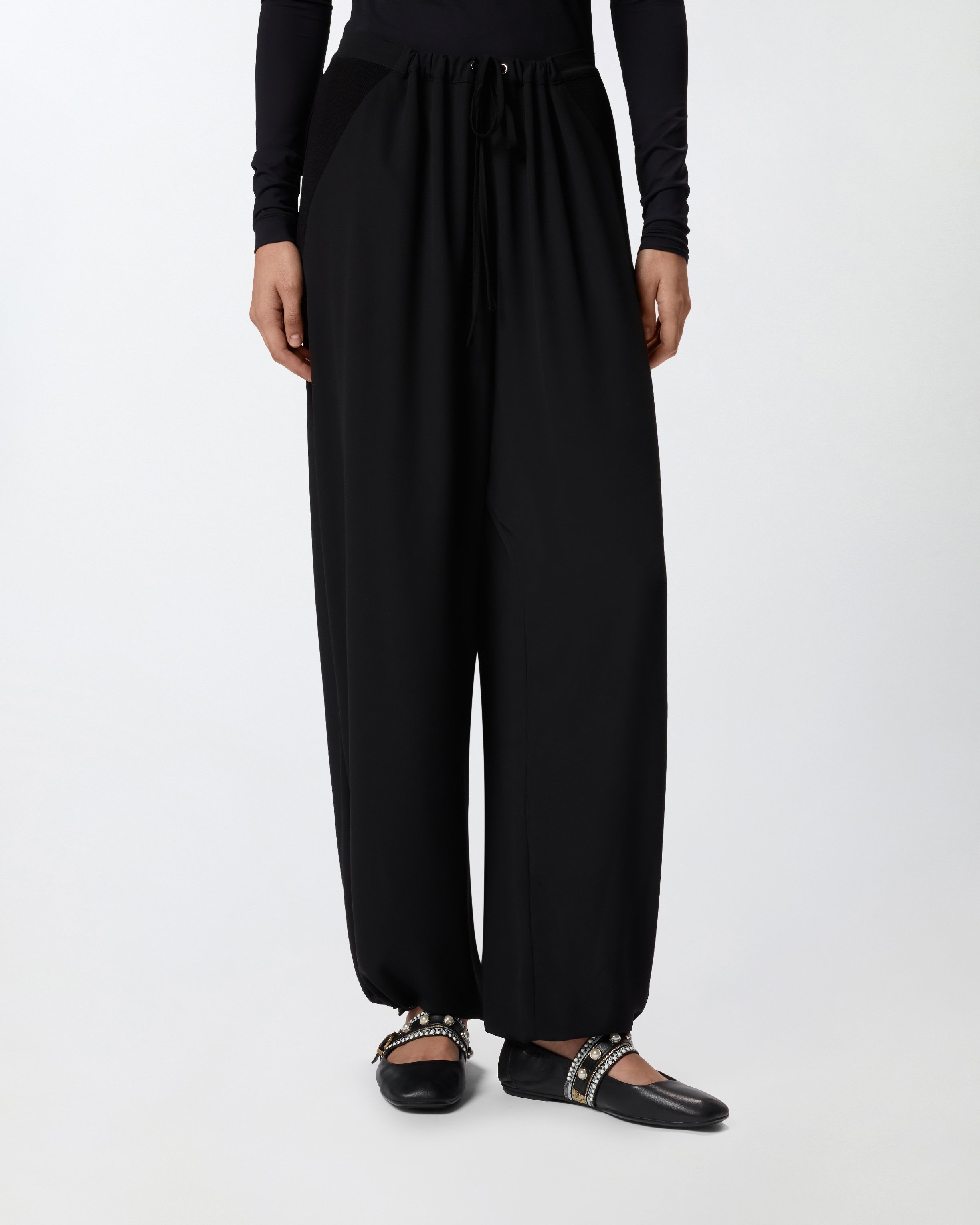 Pinko Wide-leg Trousers With Elastic Waist In Black