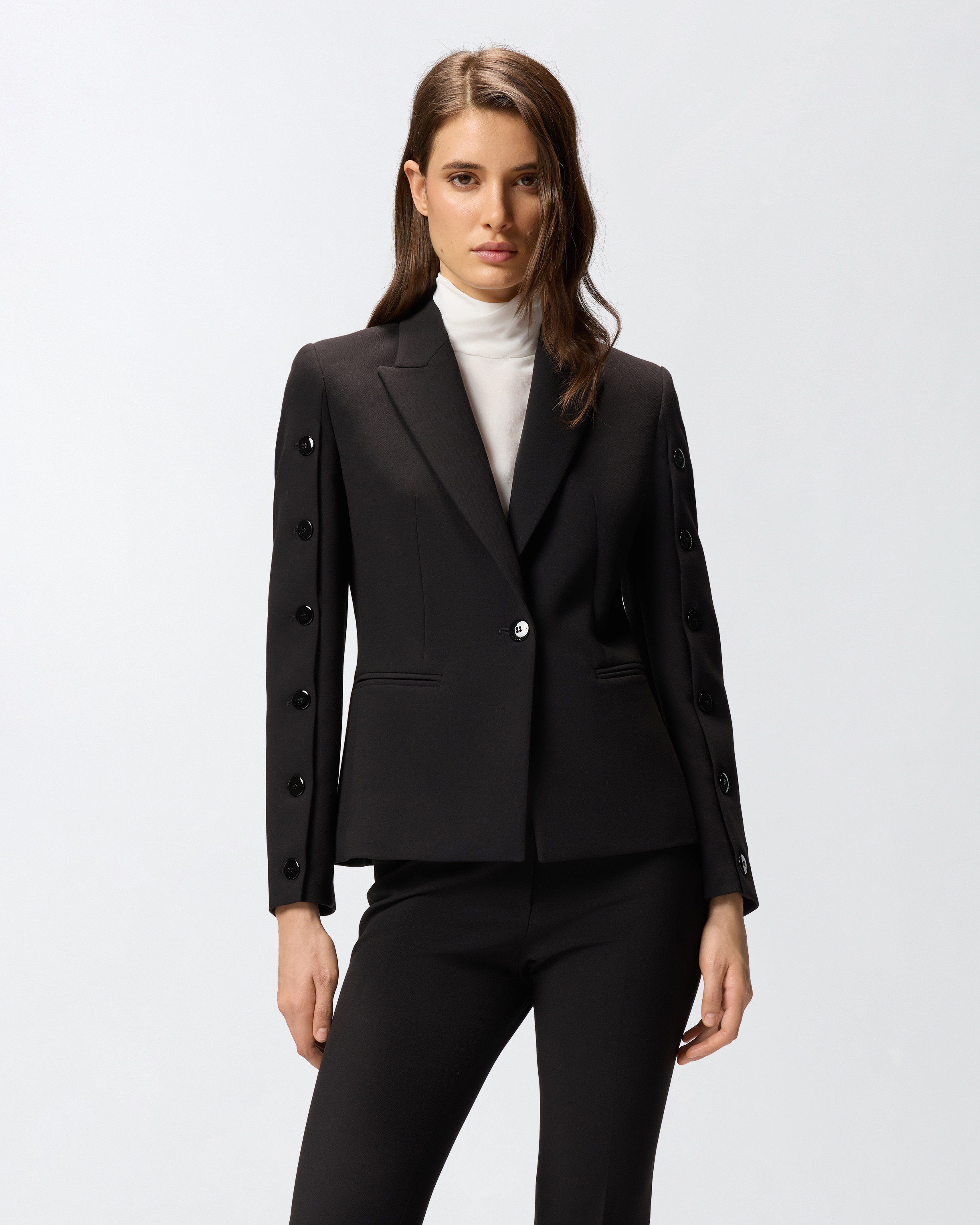 Pinko Single-breasted Blazer With Buttoned Sleeves In Black