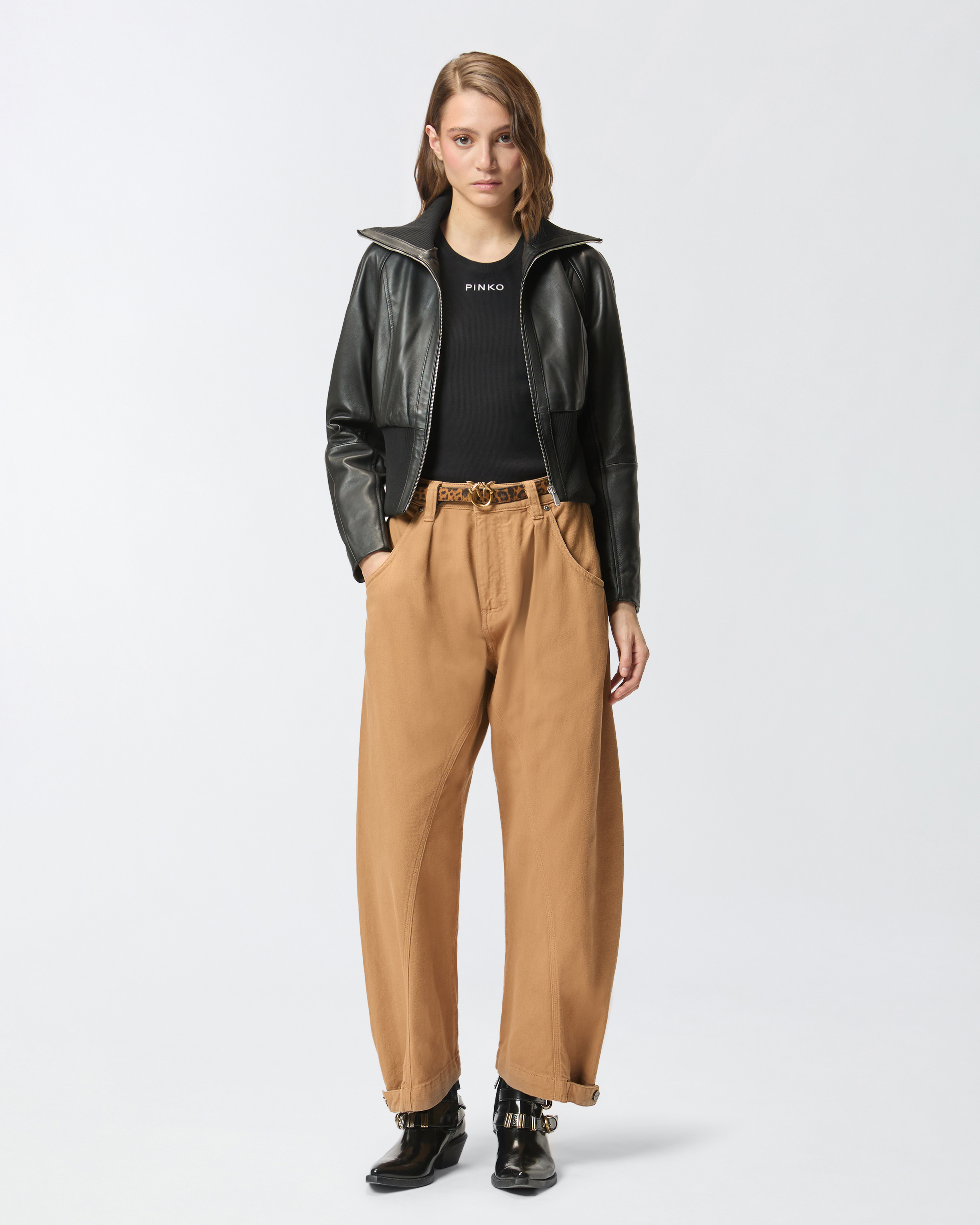Old-effect leather balloon trousers - Beige - large | Pinko 