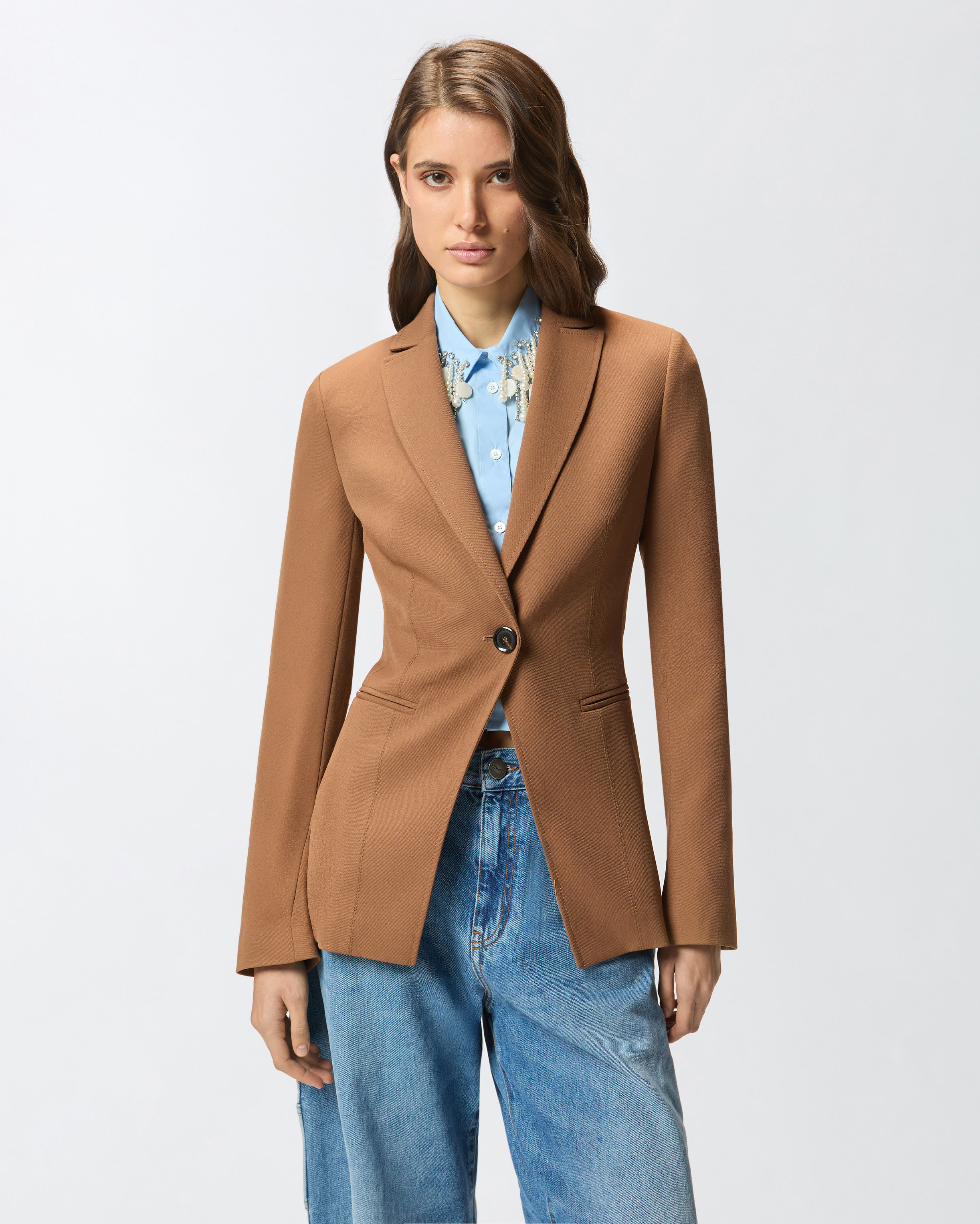 Giacca monopetto sfiancata - Marrone - large | Pinko 