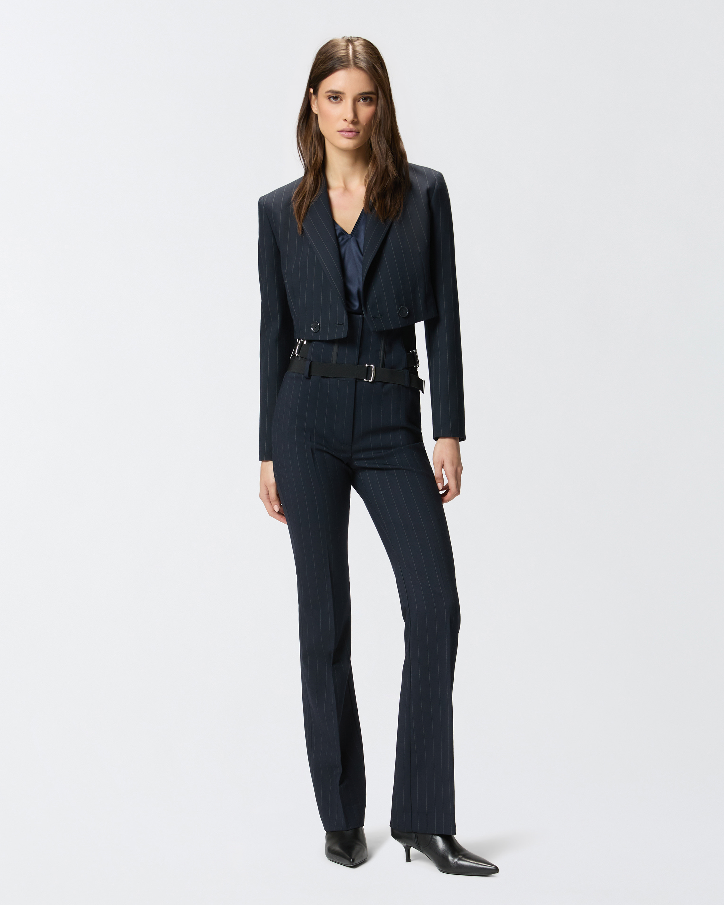 弹力色丁长袖罩衫 1