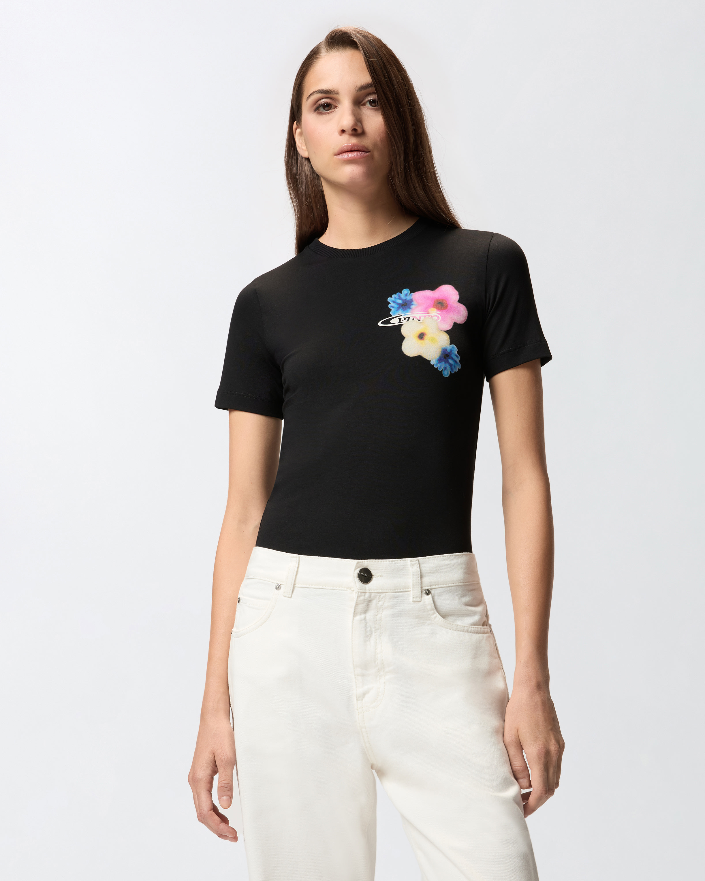Pinko Floral-print T-shirt In Black