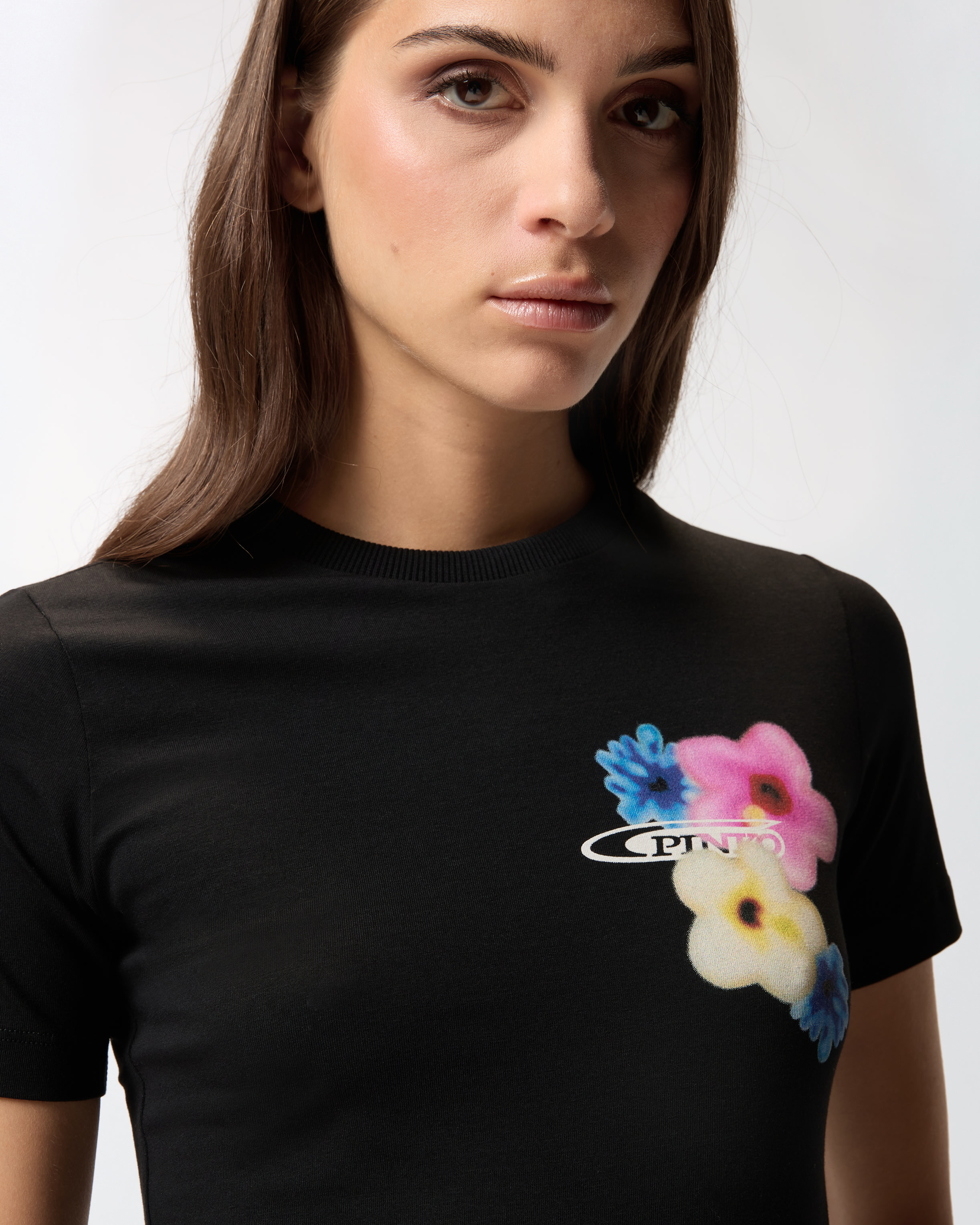 Pinko Floral-print T-shirt In Black