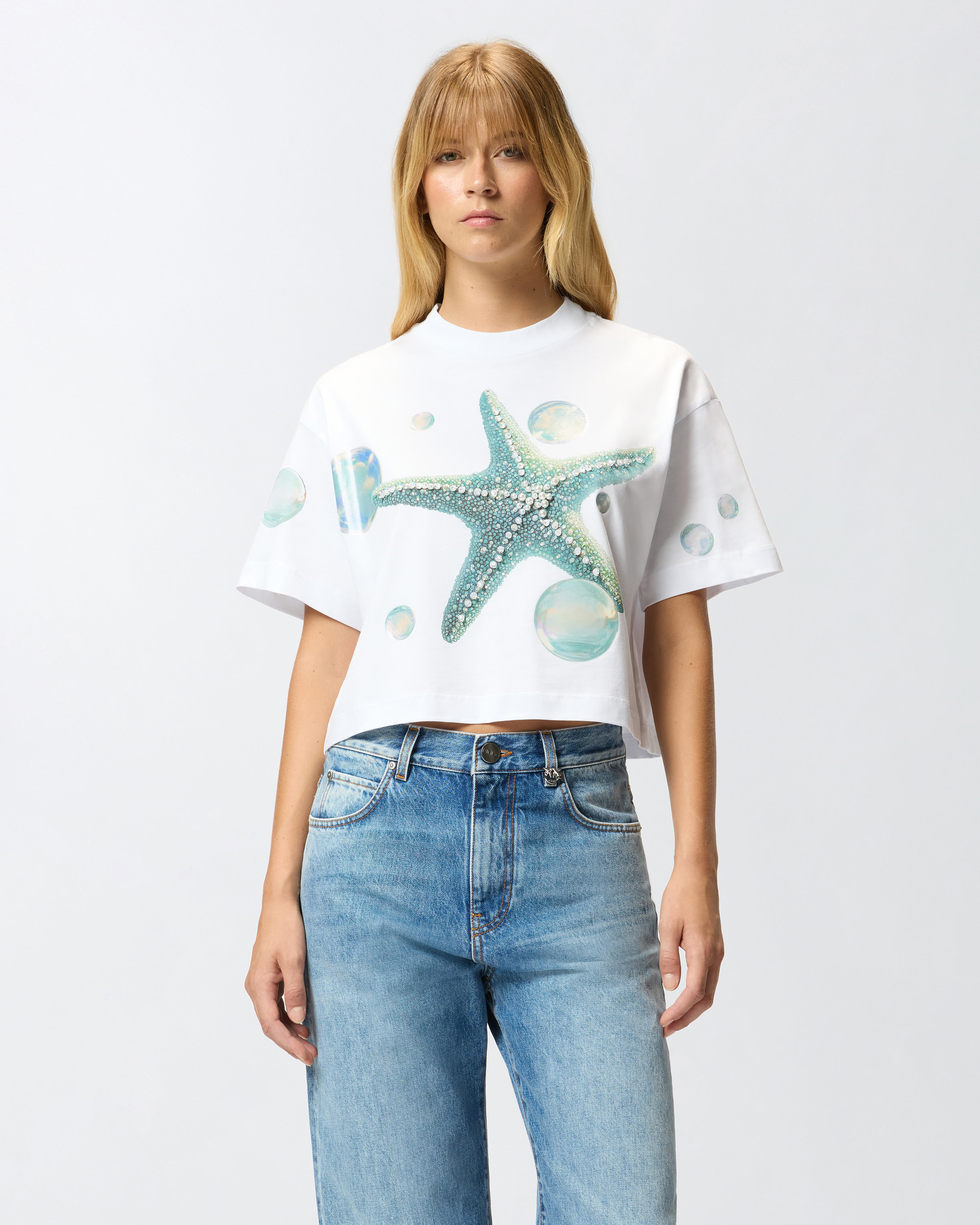 Pinko Starfish-print T-shirt In White