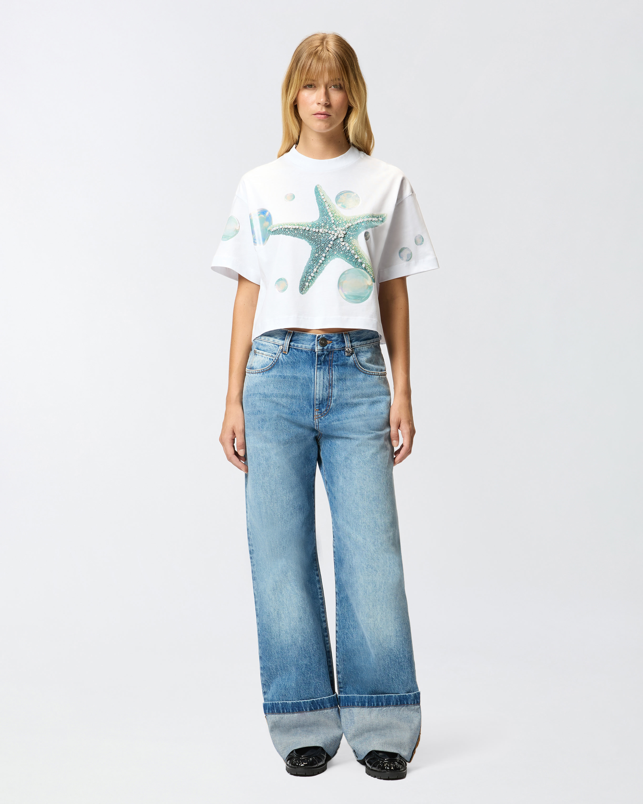 Pinko Starfish-print T-shirt In White