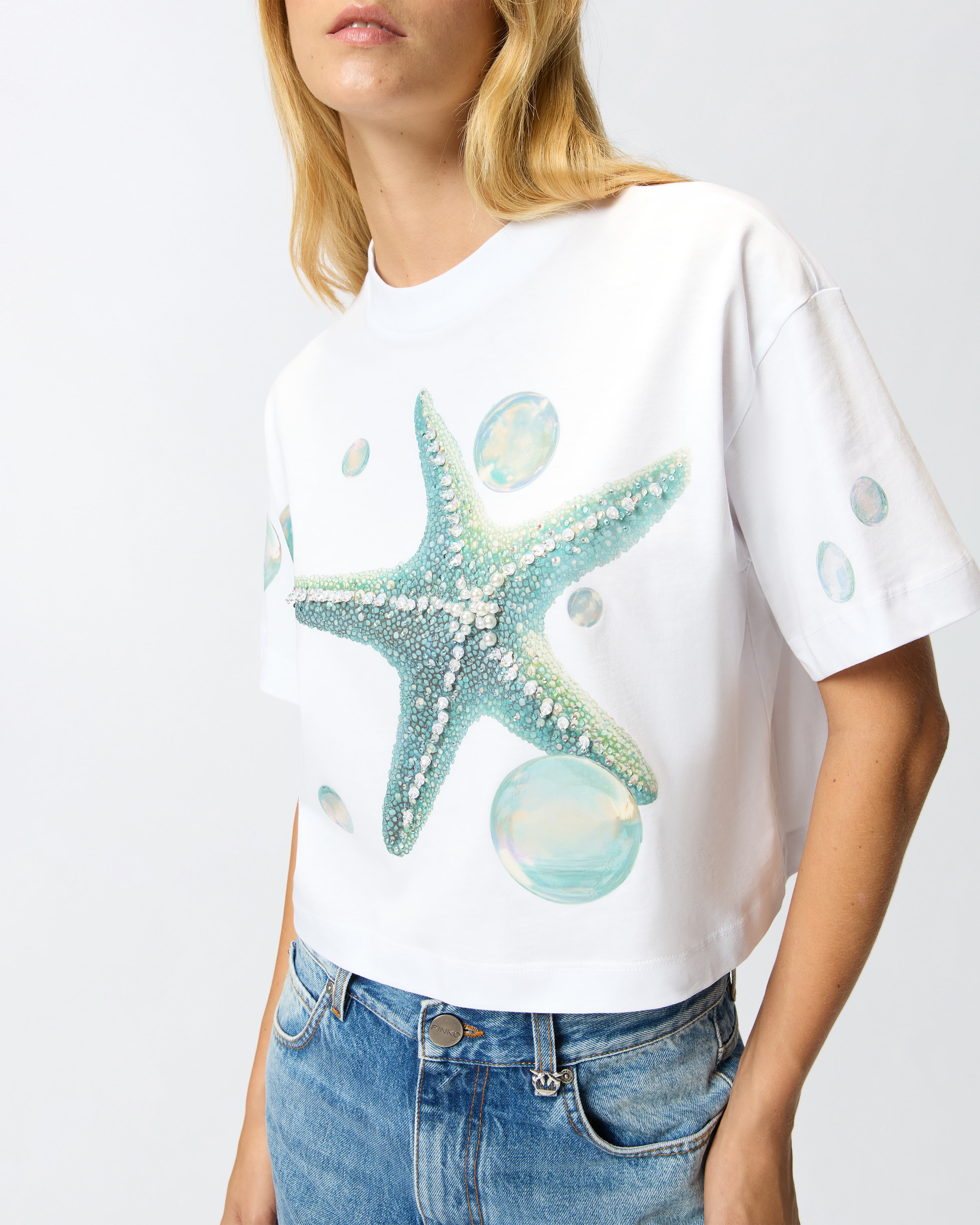 Pinko Starfish-print T-shirt In White
