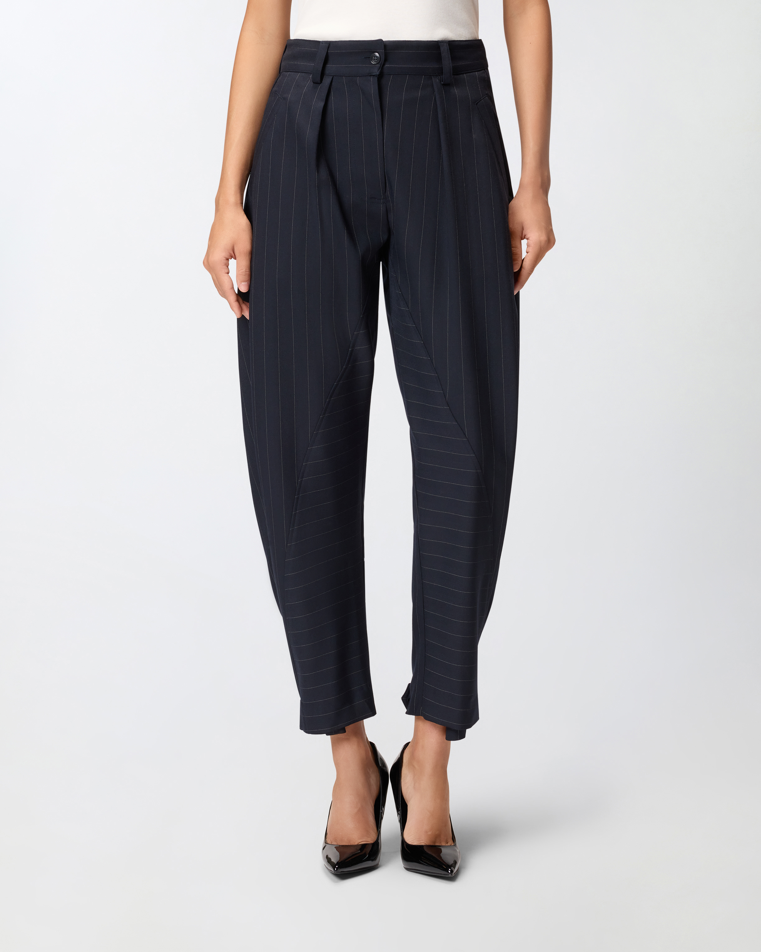 Pinko Wide Leg Pinstripe Trousers Pleated Front In Multi