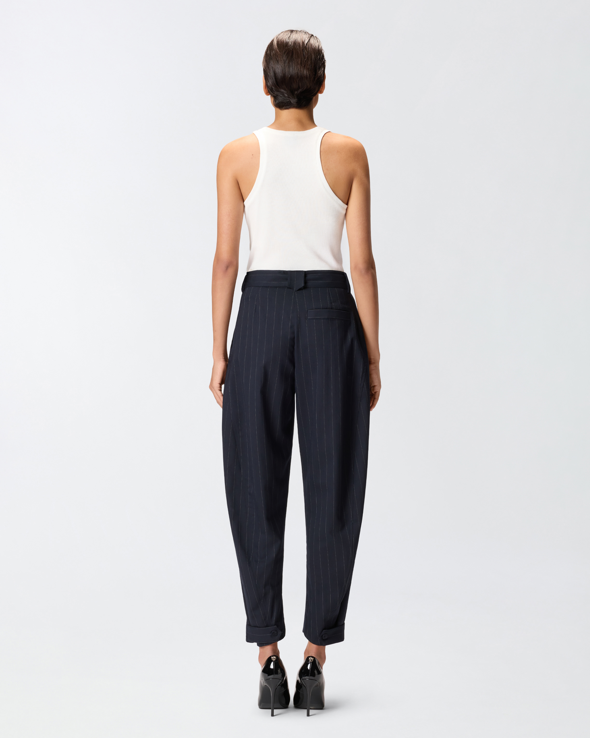Pinko Wide Leg Pinstripe Trousers Pleated Front In Multi