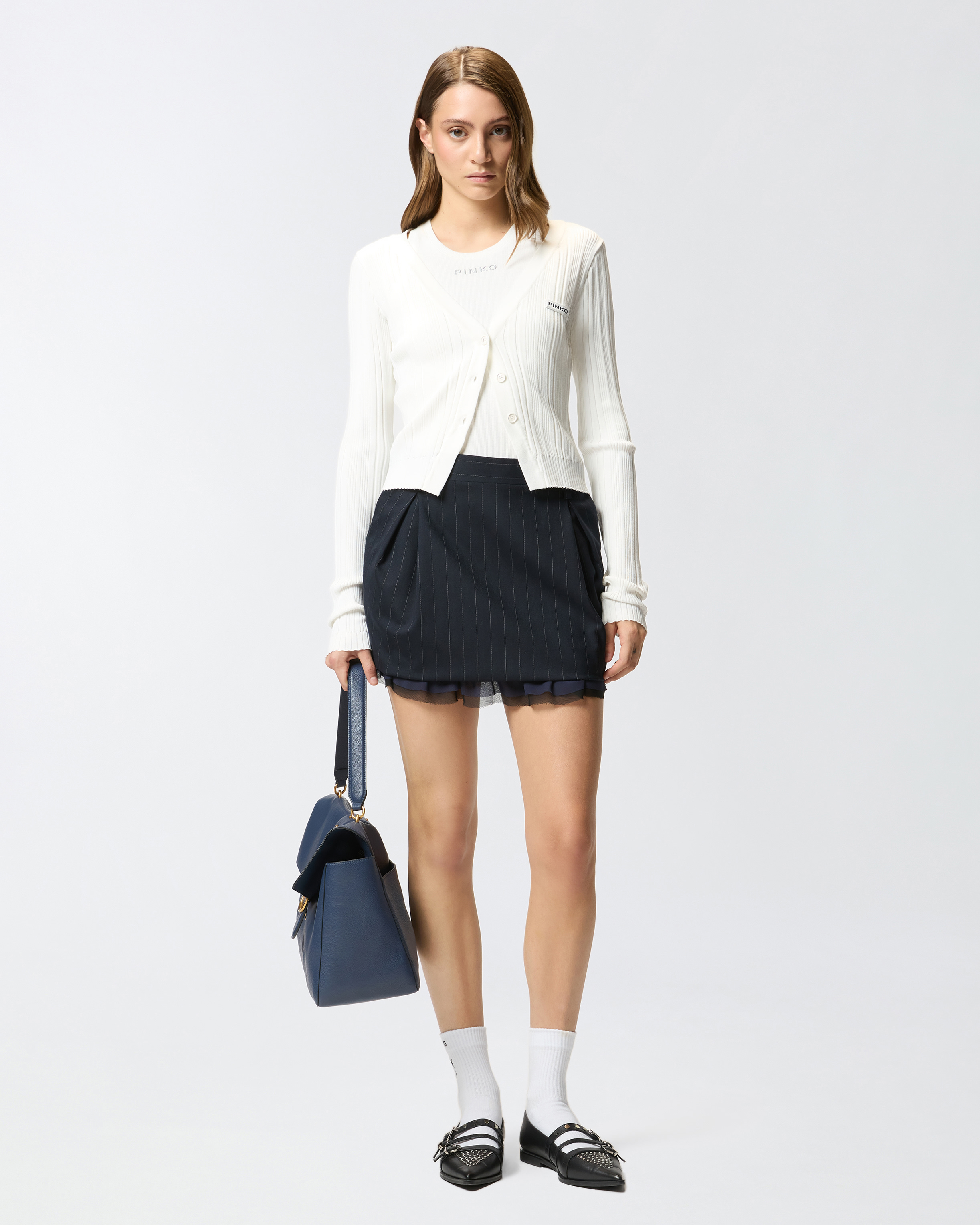 Pinko Hamburger Pinstripe-detail Mini Skirt In Blue