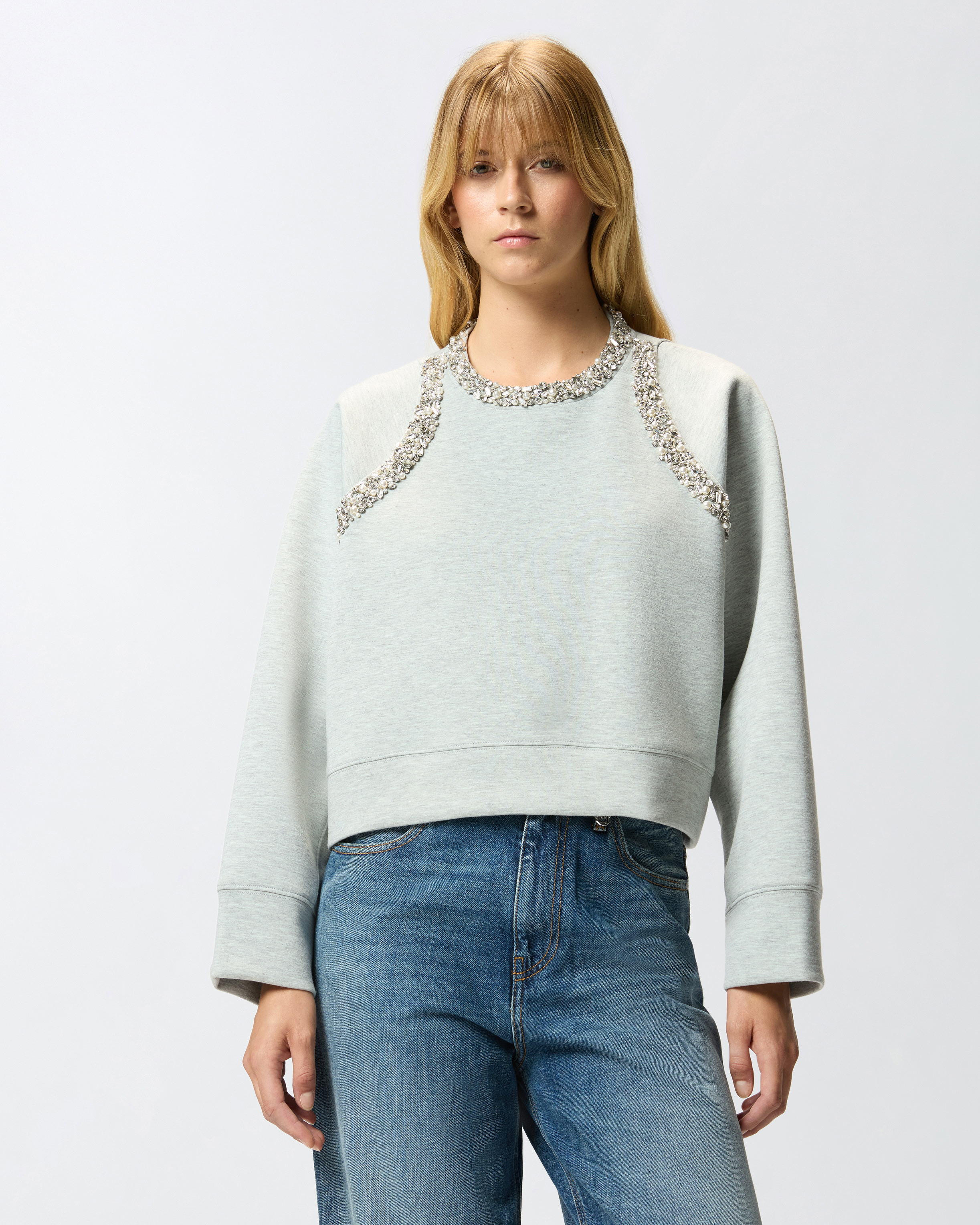 Sweatshirt mit Schmuckapplikationen - Grau - large | Pinko 