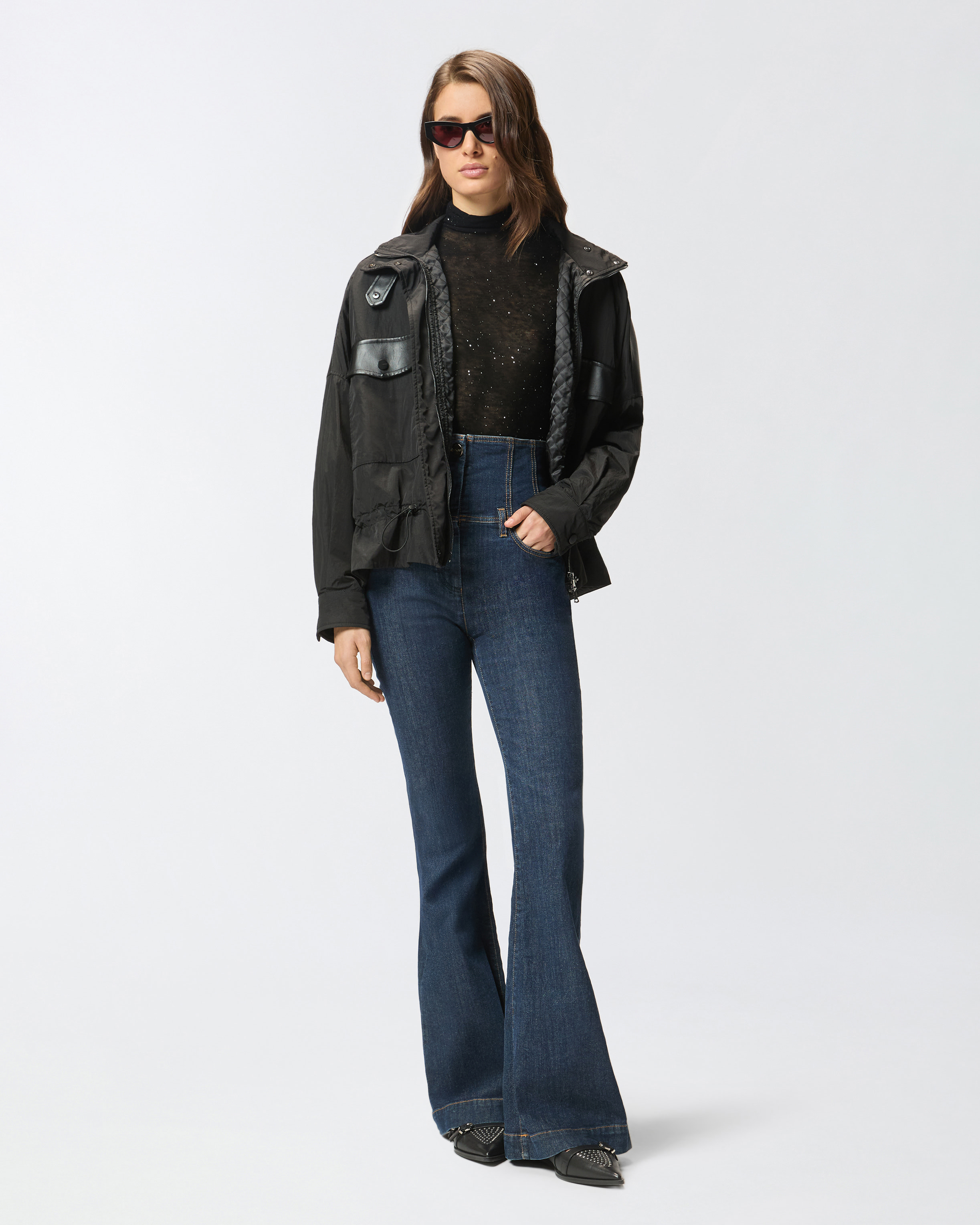 束身高腰喇叭牛仔裤 - 蓝色 - large | Pinko 