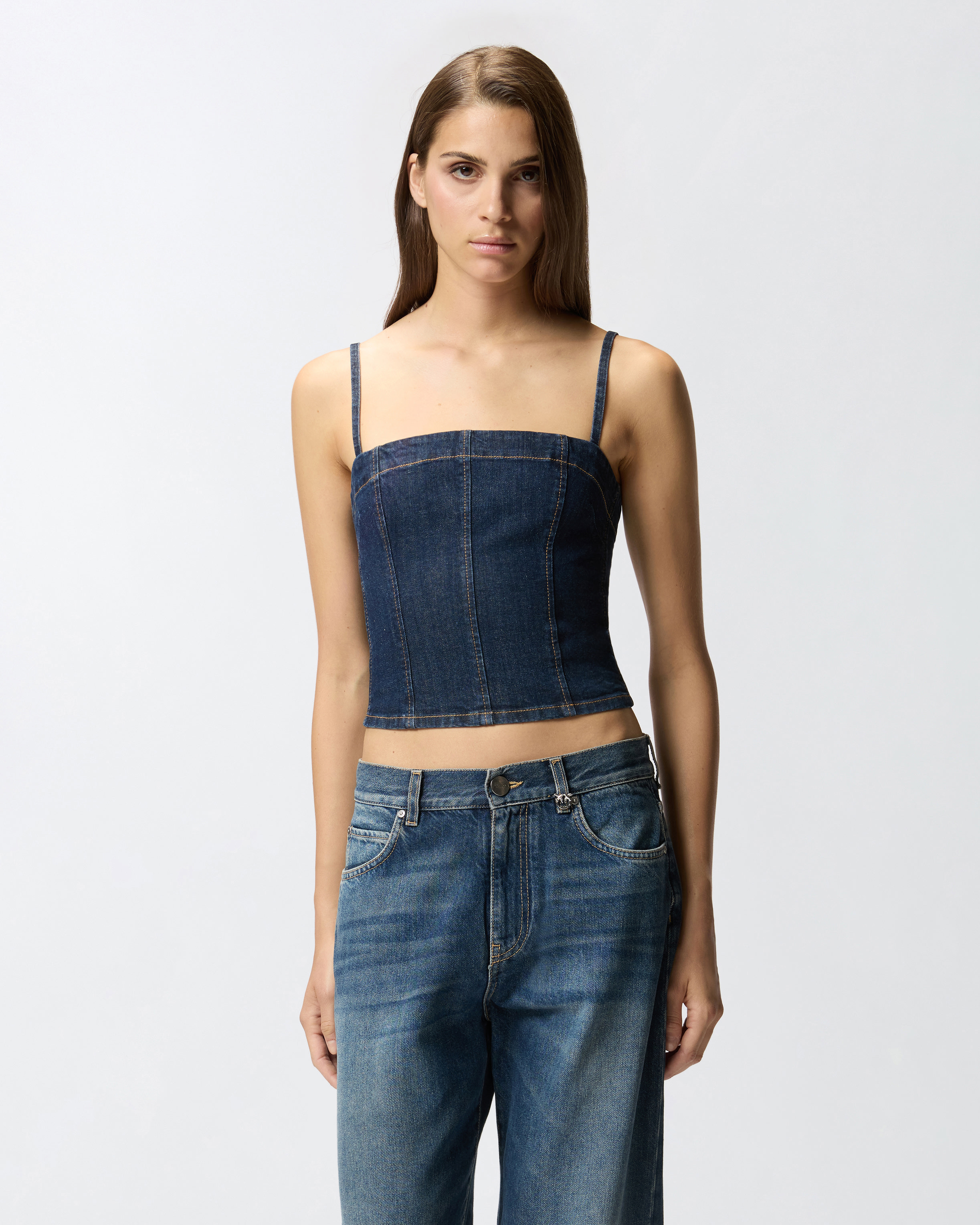 Top bustier en denim confort - Bleu - large | Pinko 