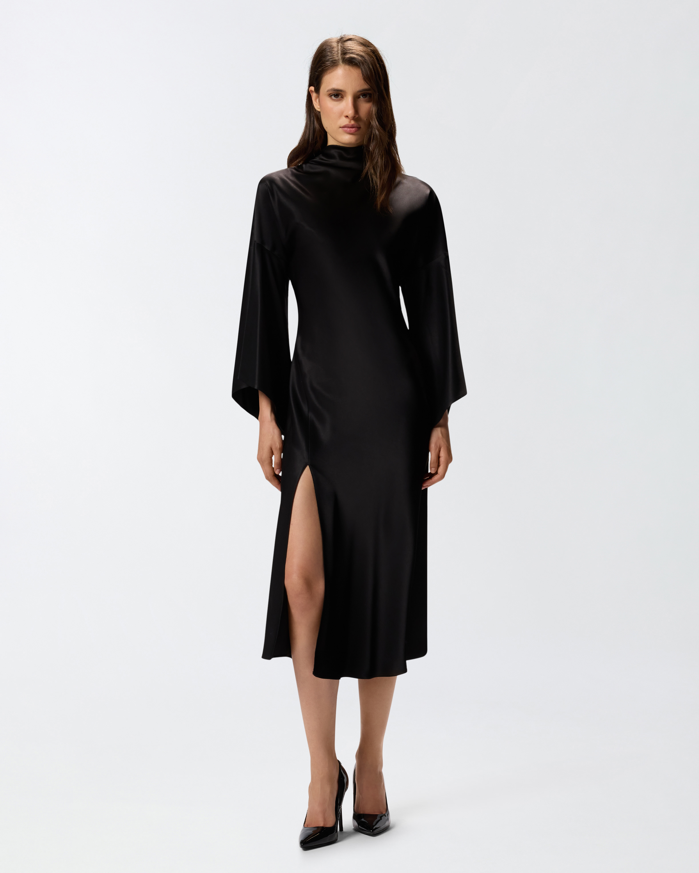 Long, fluid satin dress - Black - large | Pinko 