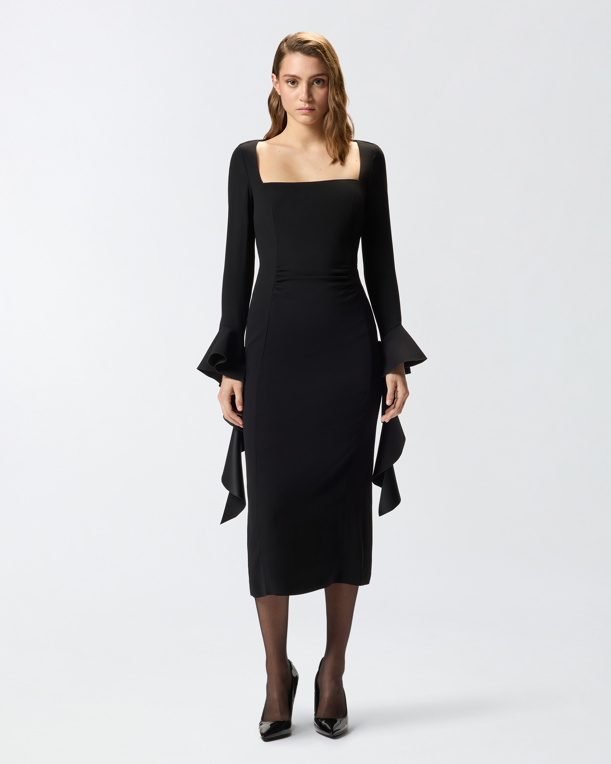 Pinko Formina Square-neck Midi Dress In Black