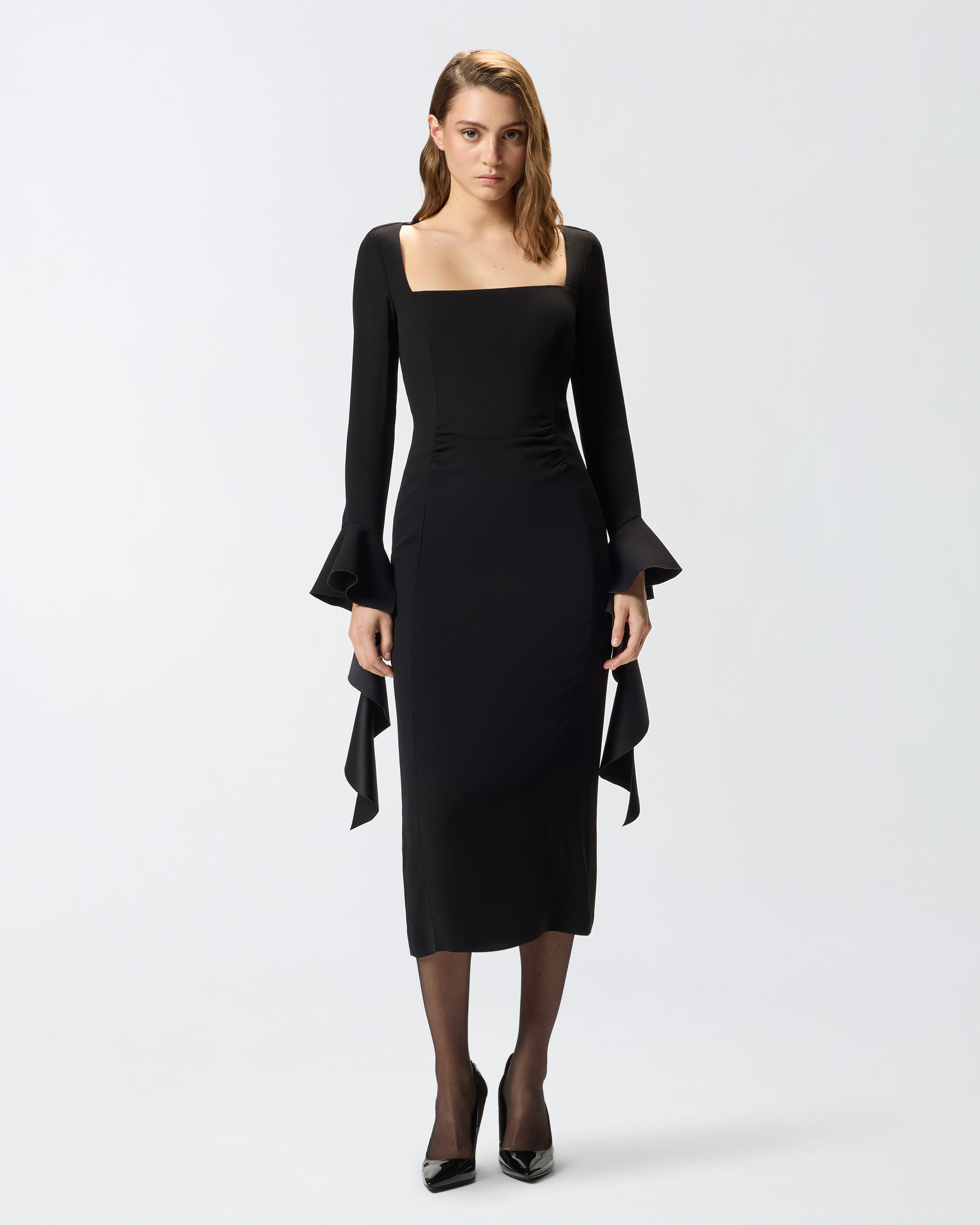 Pinko Formina Square-neck Midi Dress In Black