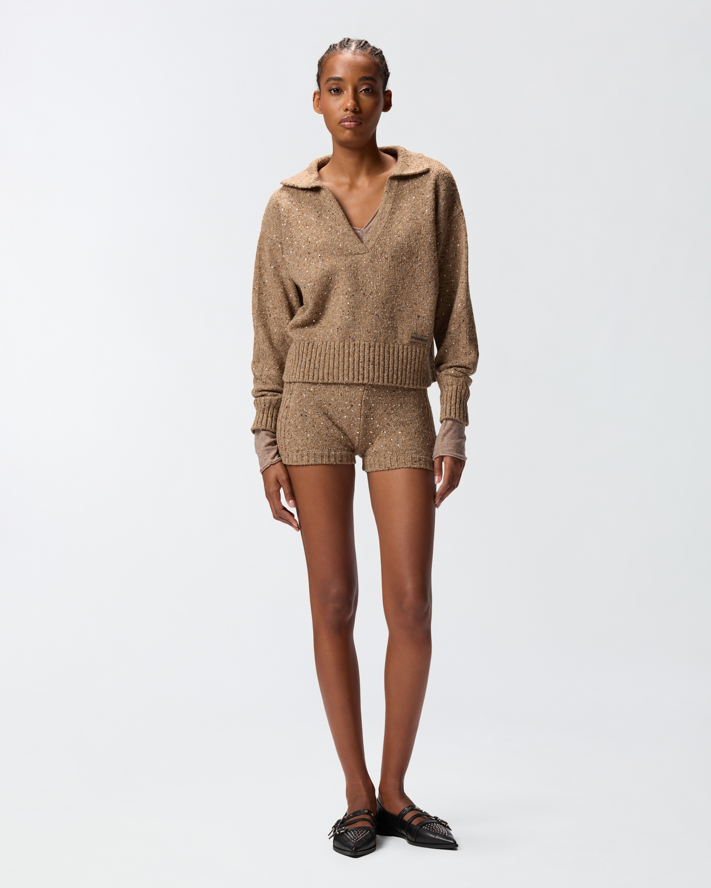 Short taille haute en maille - Beige - large | Pinko 