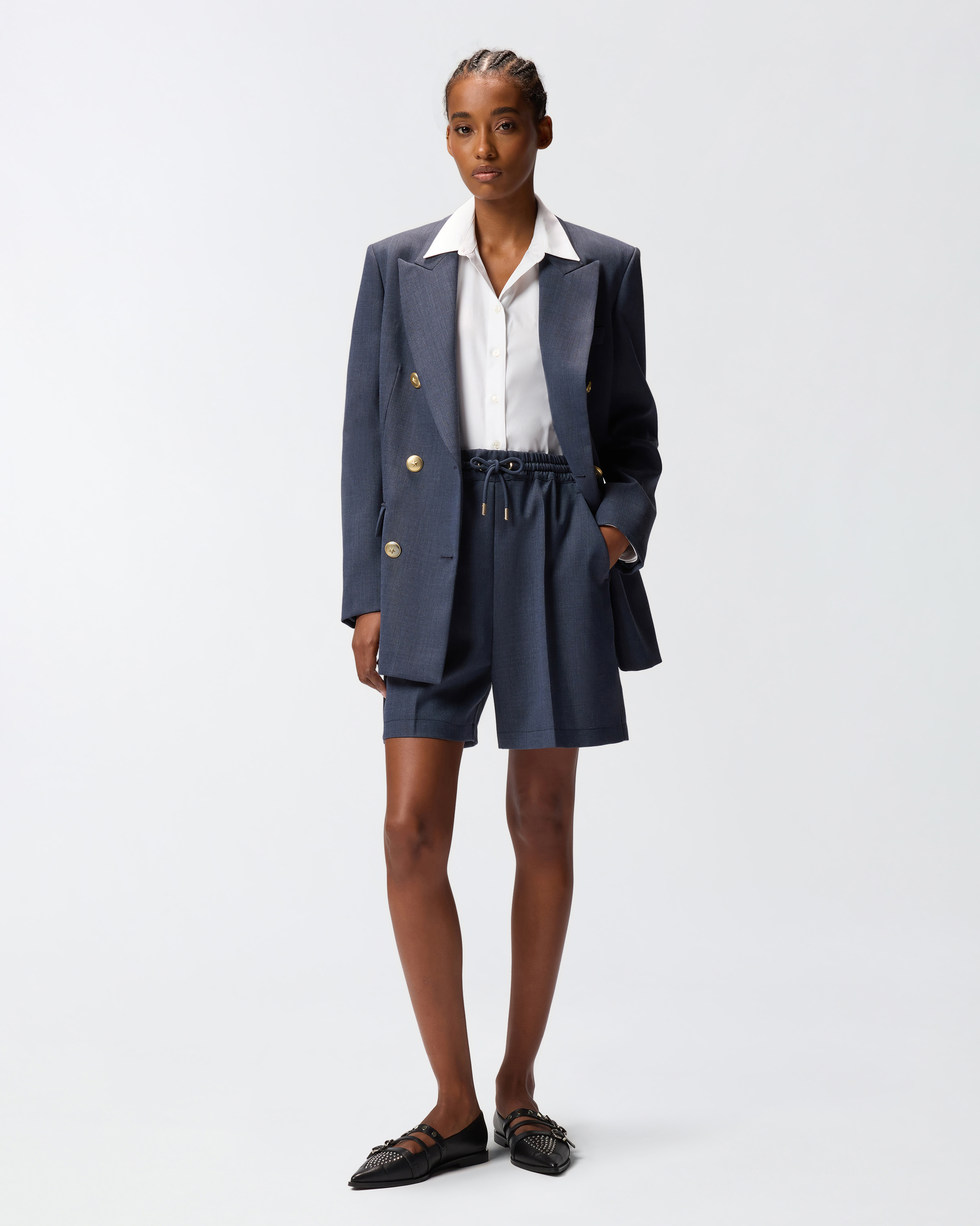 Short en laine tissée - Bleu - large | Pinko 