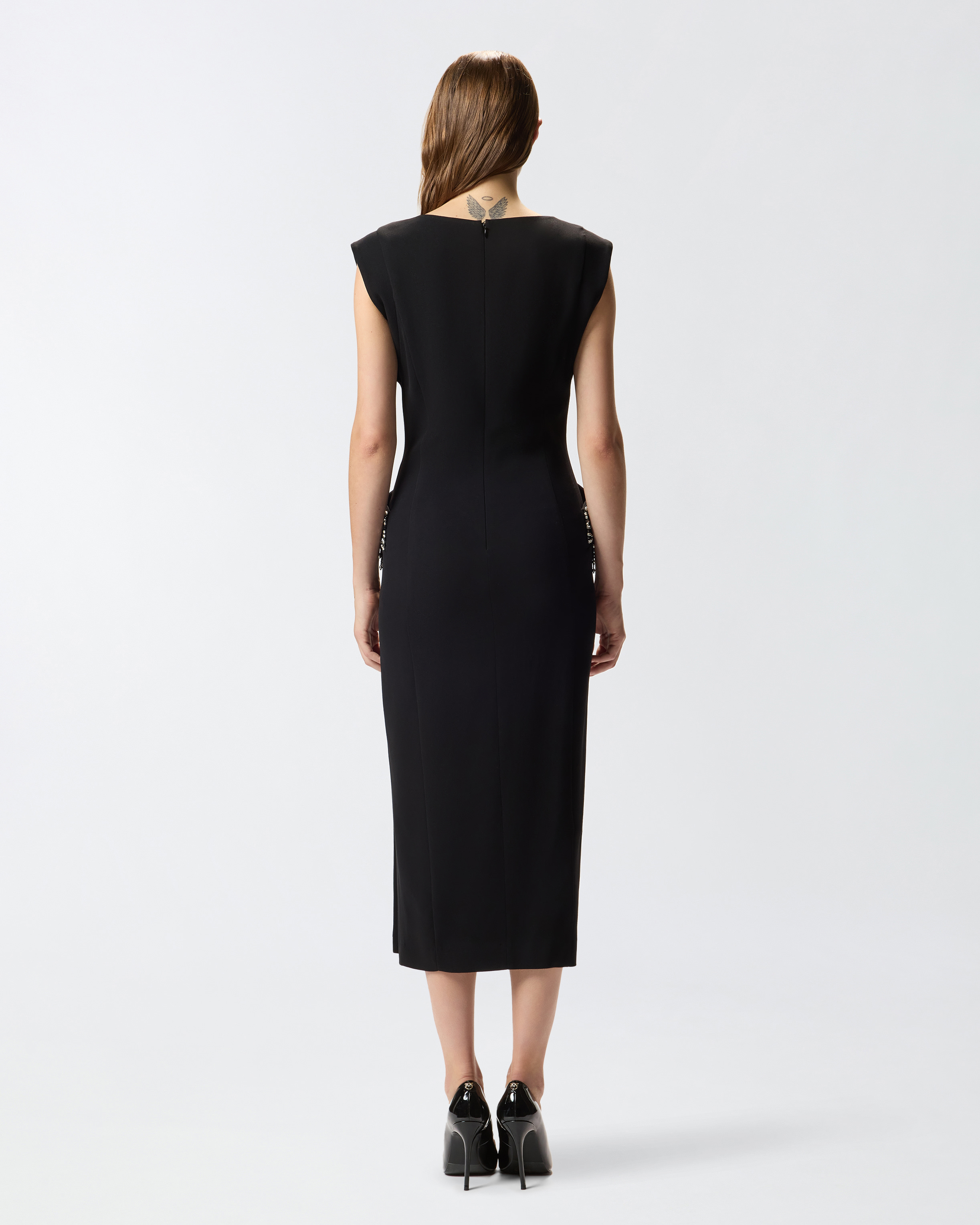 Pinko Midi Sleeveless Dress With Side Split And Sequins In Black
