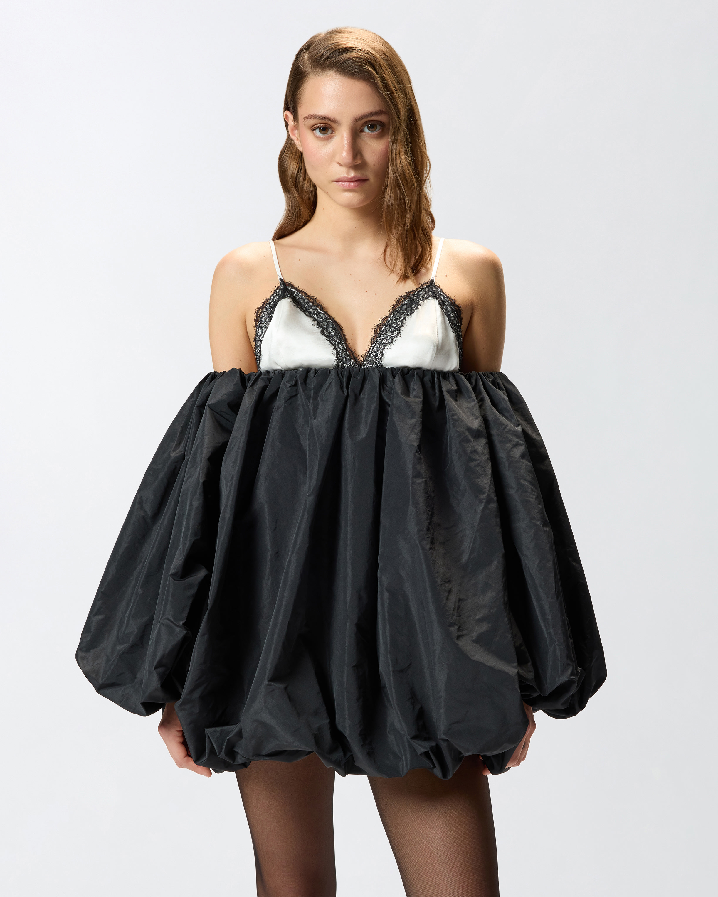 正規品　satin balloon peplum mini one-piece Balloon effect mini dress PINKO → Shop Online