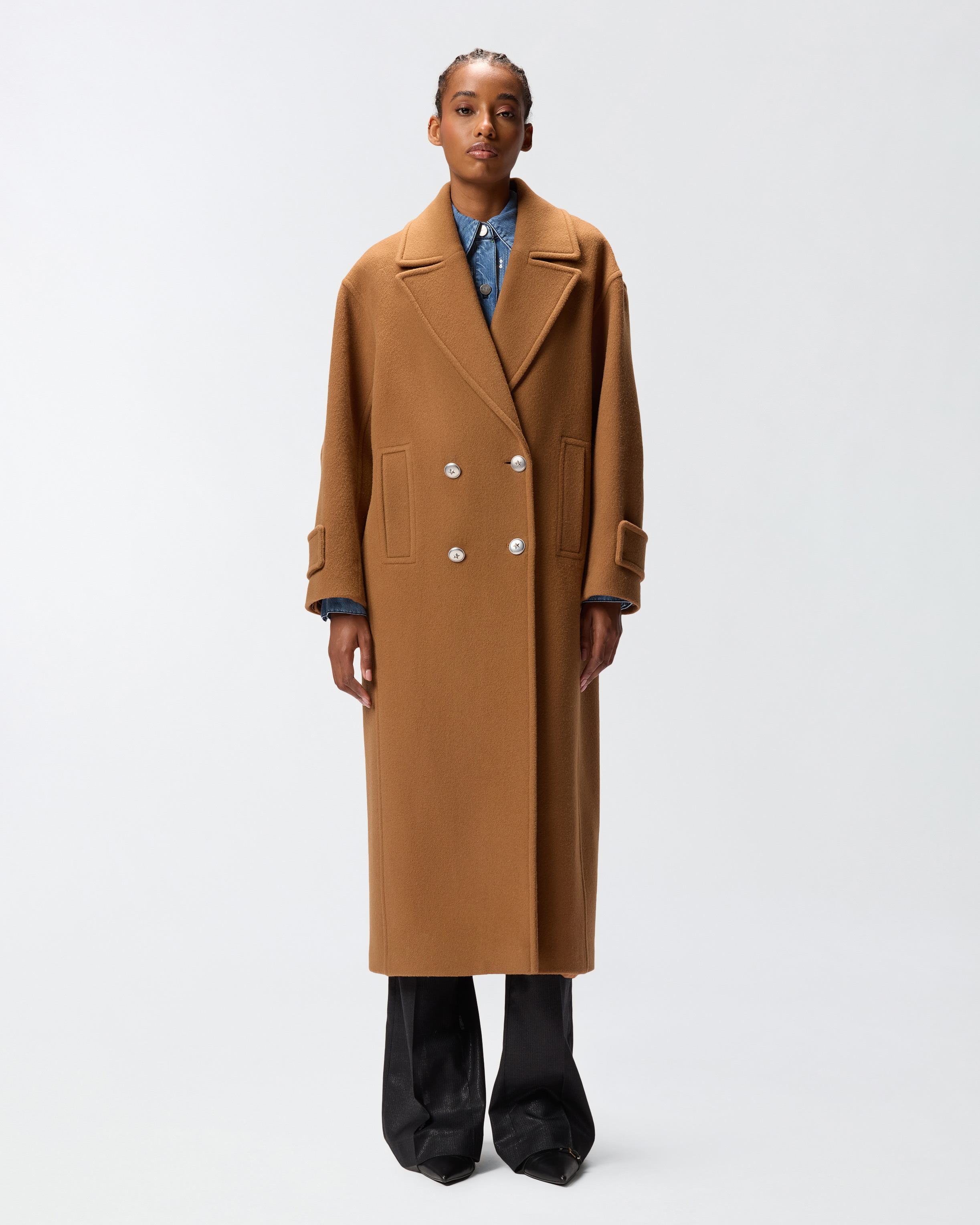 Pinko Long Double-breasted Wool-blend Cloth Coat In Brown
