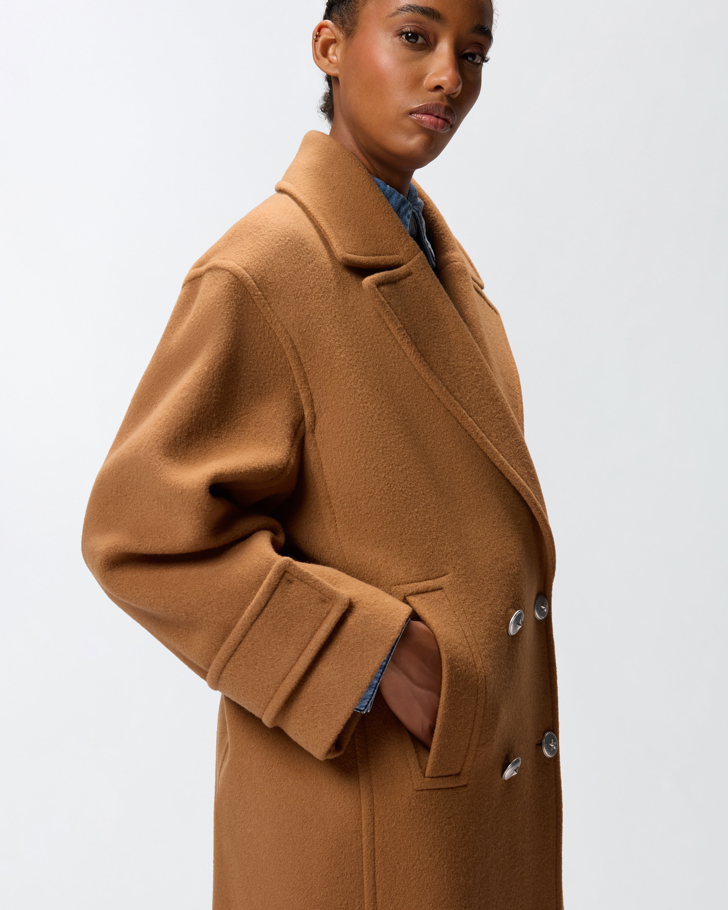 Pinko Long Double-breasted Wool-blend Cloth Coat In Brown