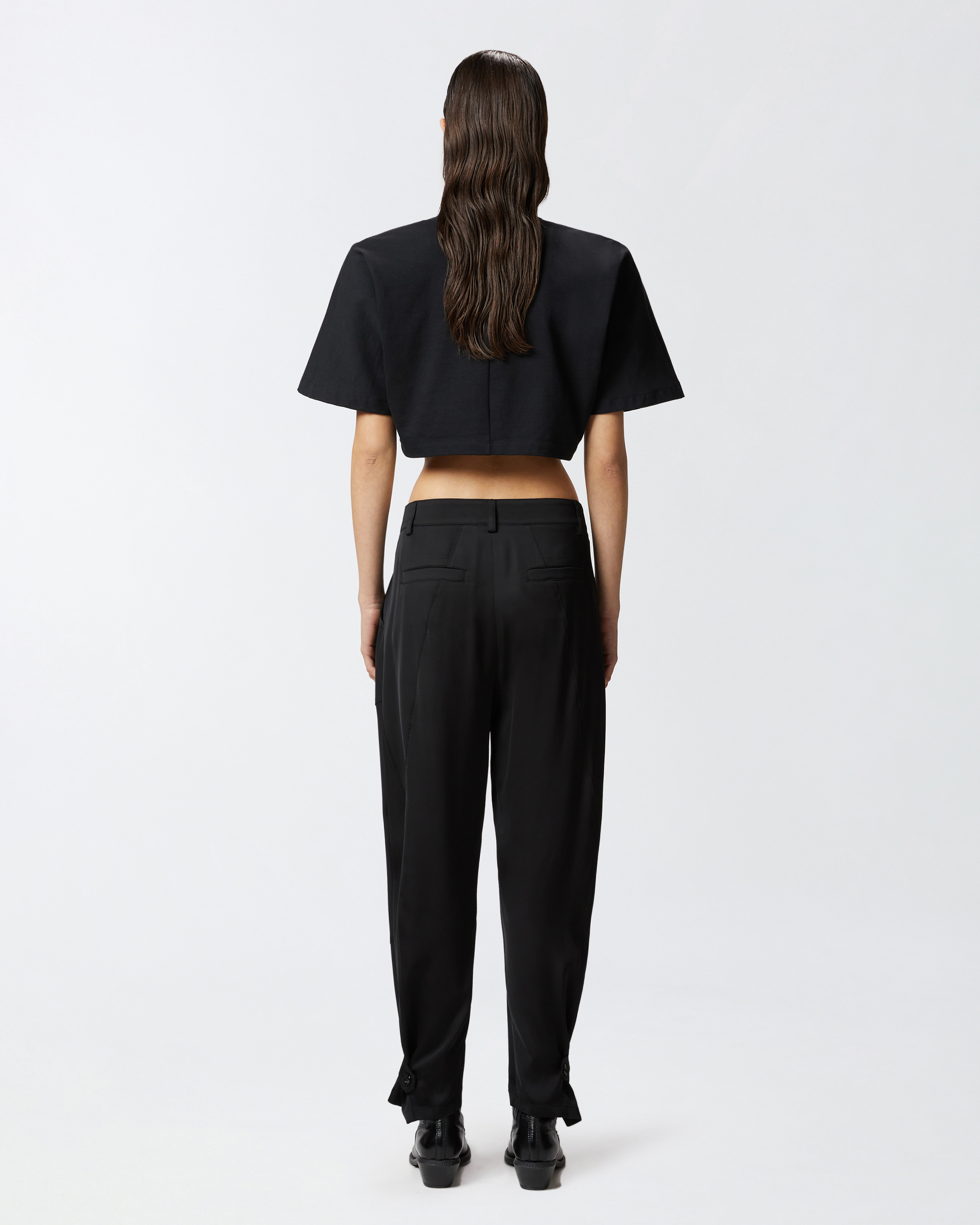 Pinko P-pants Trousers In Matte Satin With Button At The Hem In Limo Black